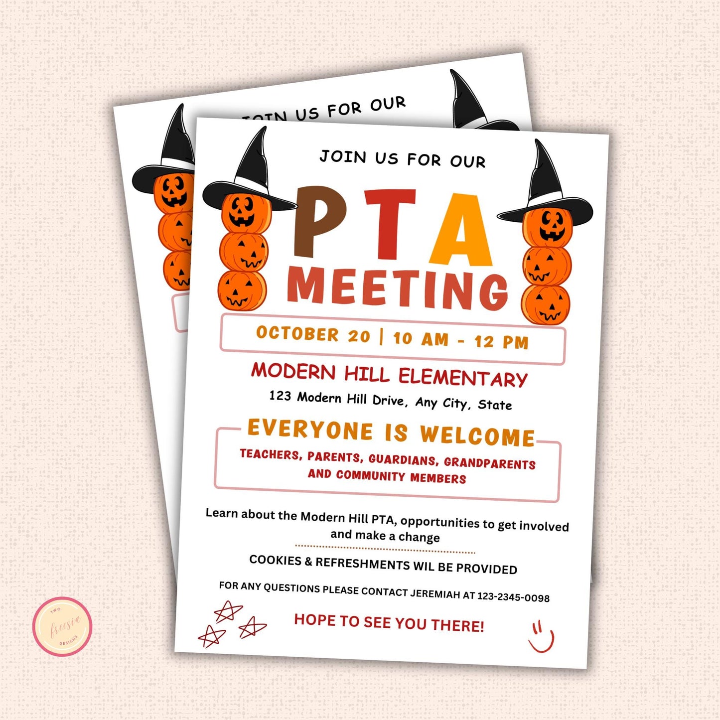 October PTA PTO Monthly Meetings Flyer Template