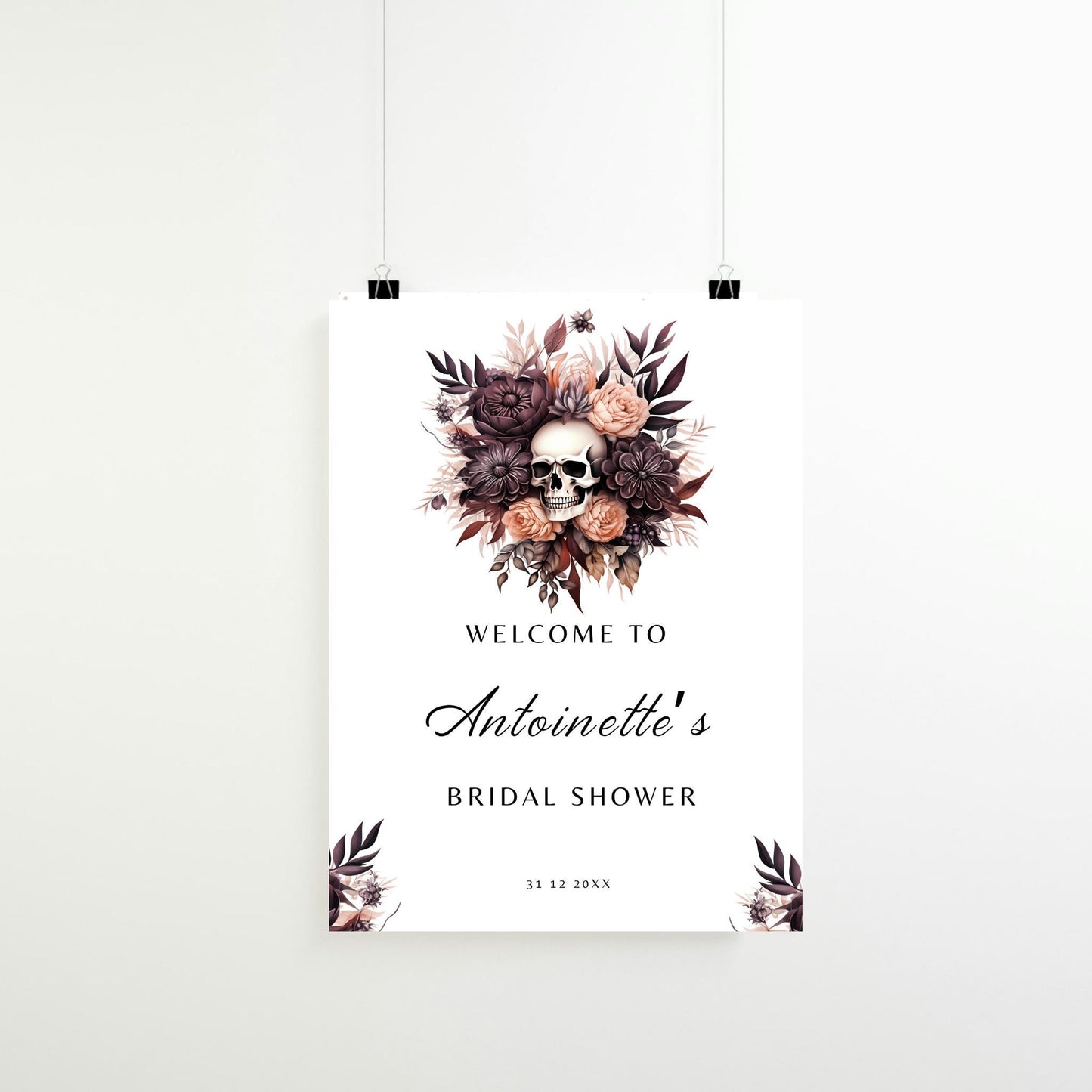 Floral Skull Halloween Bridal Shower Welcome Sign