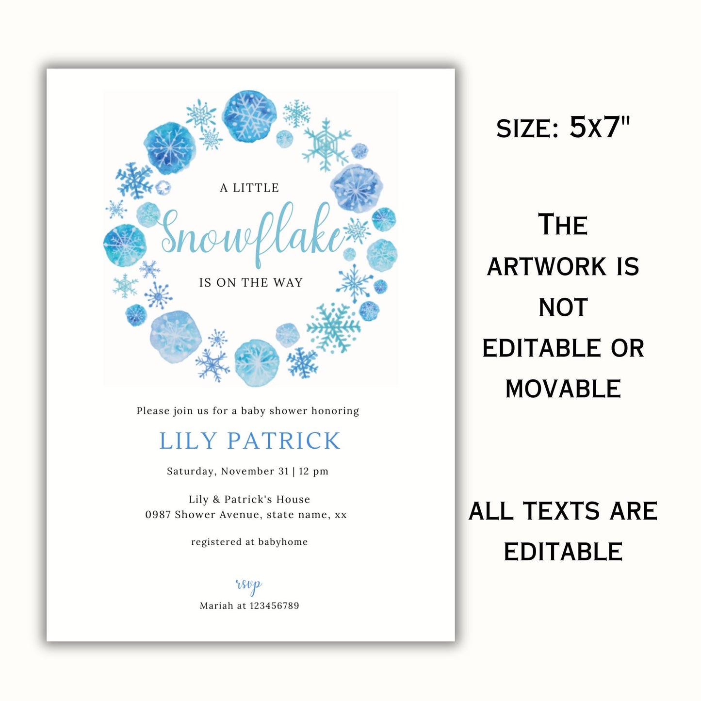 A Little Snowflake is on the Way Invitation