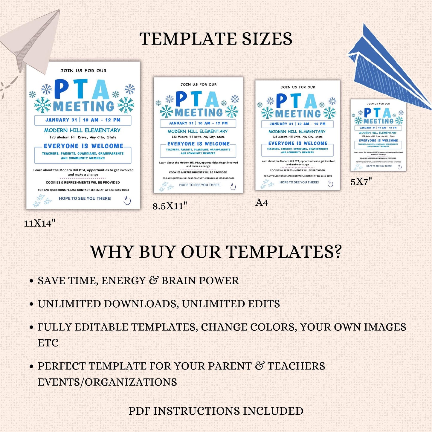January PTA PTO Monthly Meetings Flyer Template