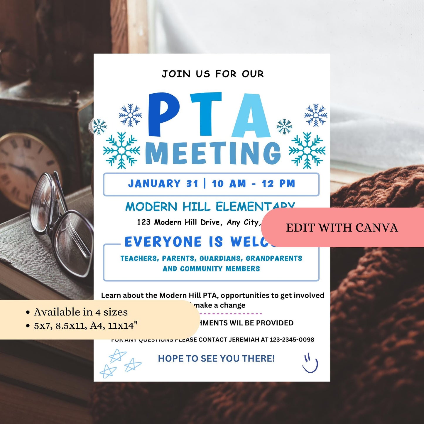 January PTA PTO Monthly Meetings Flyer Template