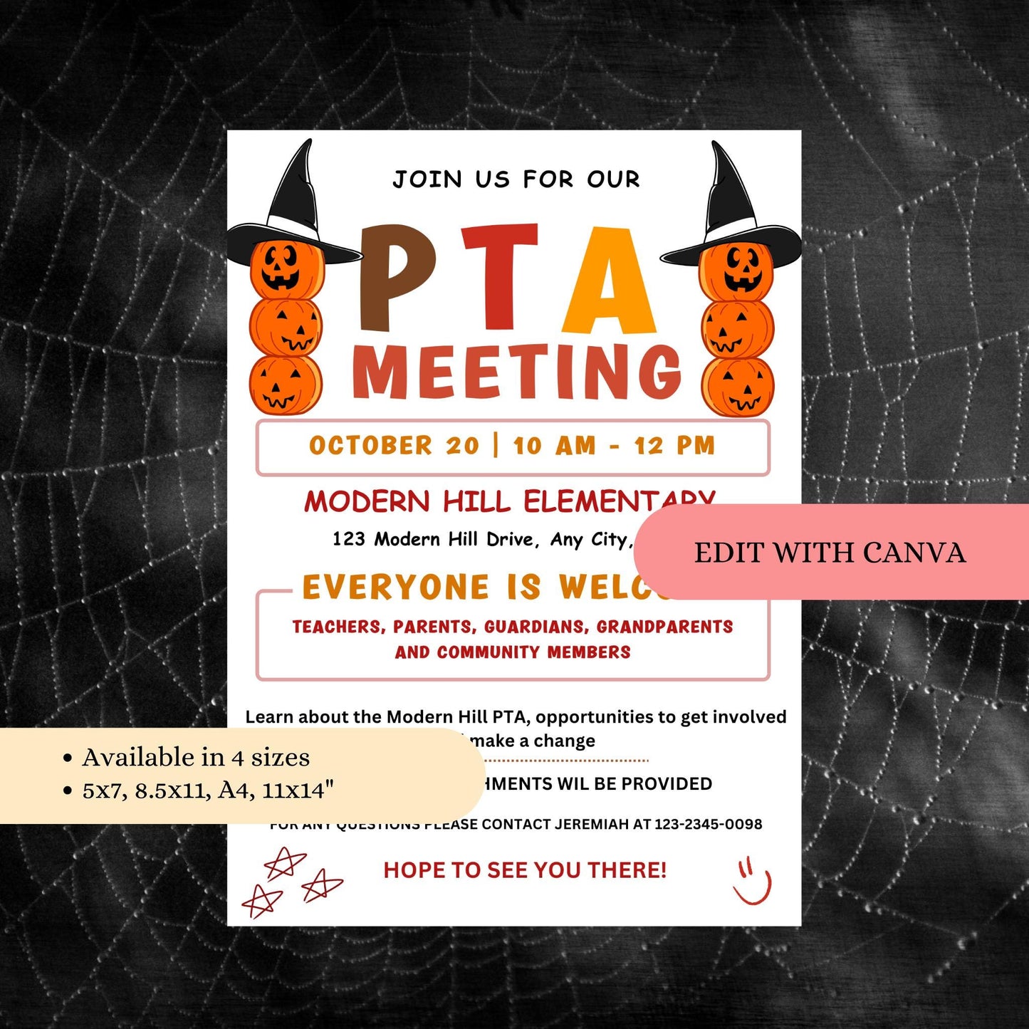 October PTA PTO Monthly Meetings Flyer Template