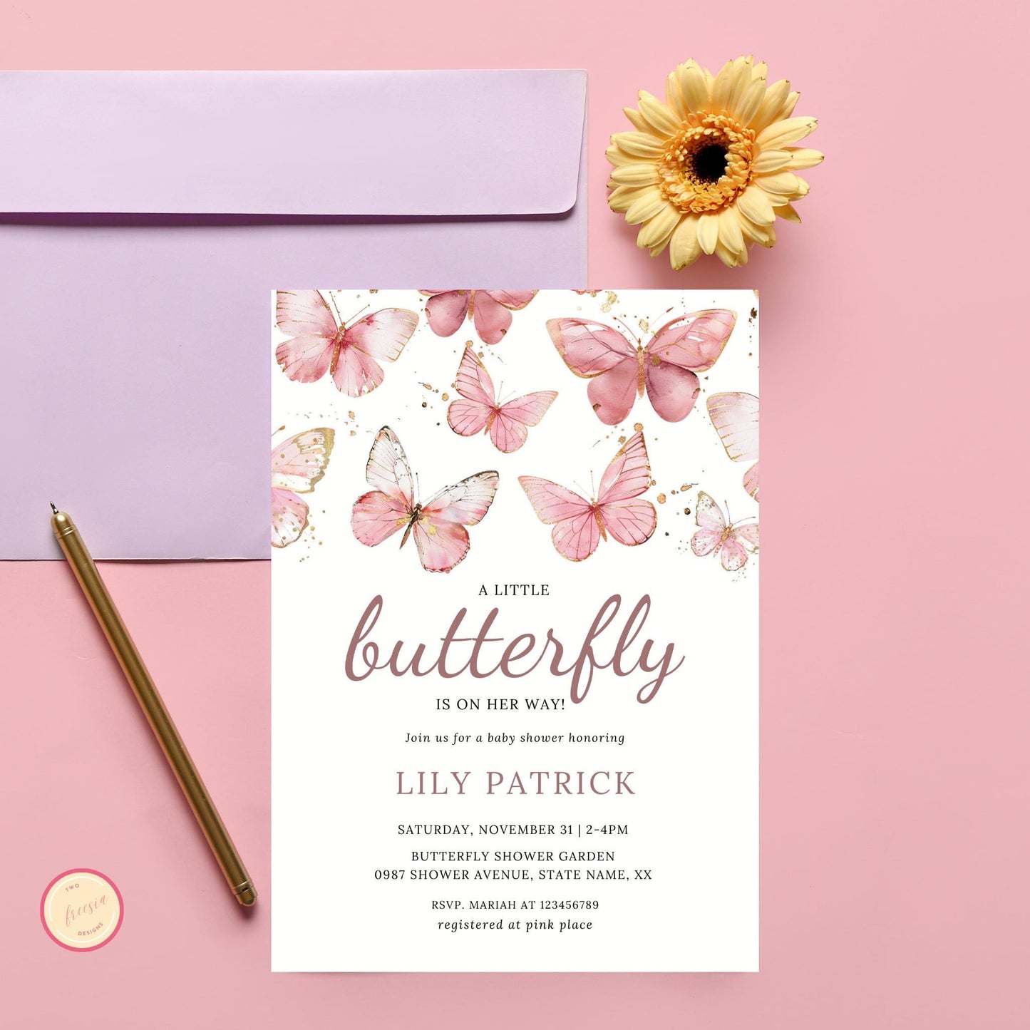 A Little Butterfly is on Her Way Baby Shower Invitation