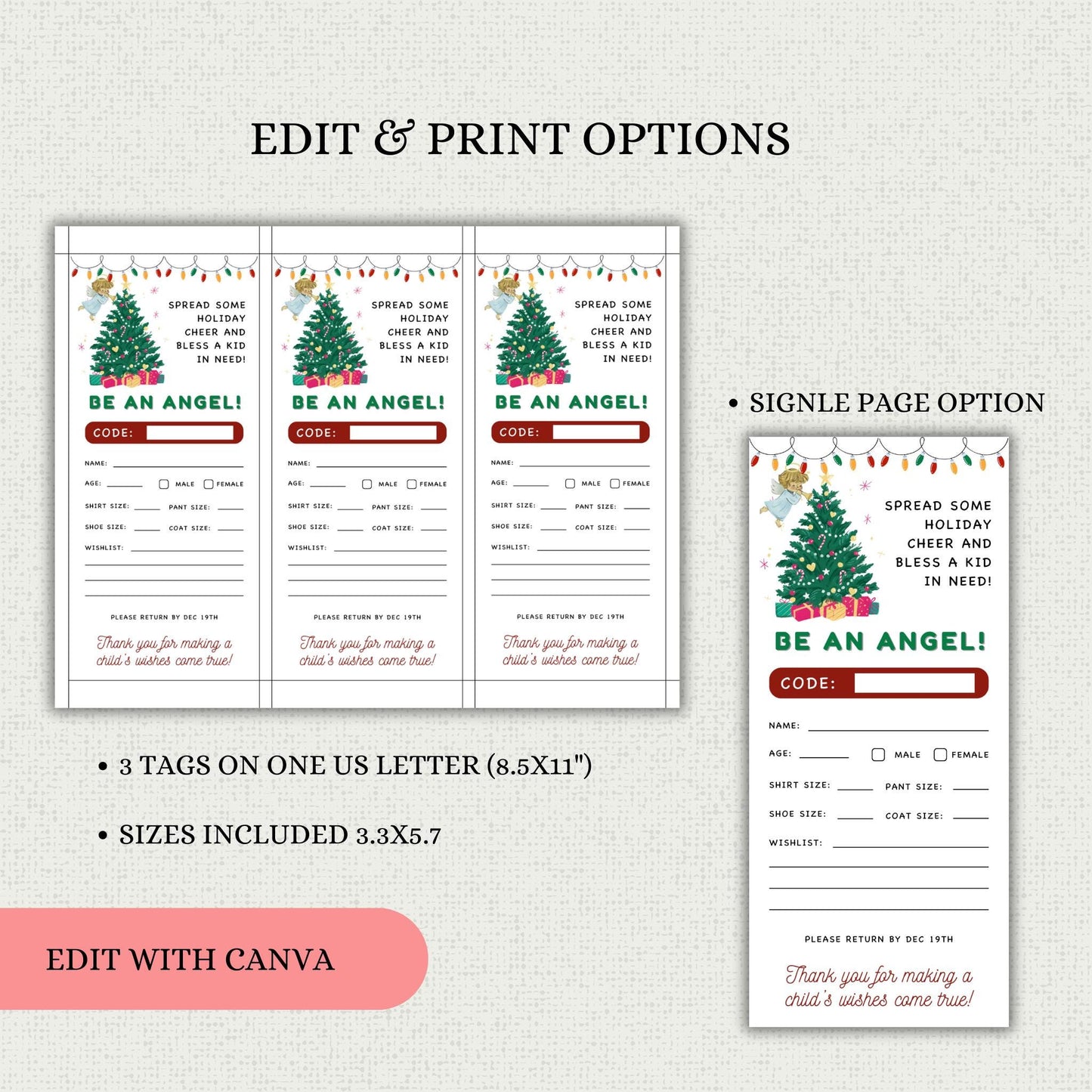 Christmas Be An Angel Tag Template