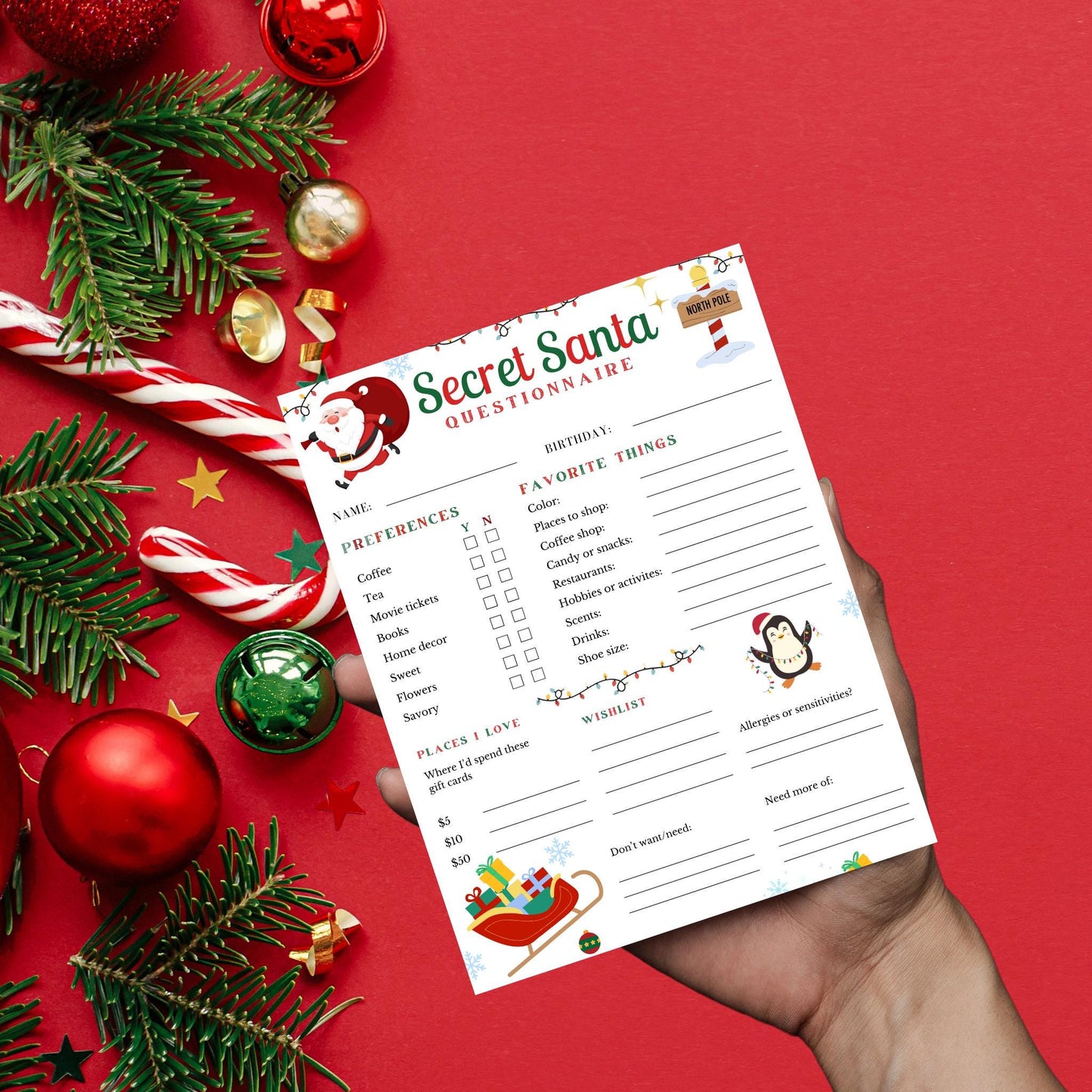 Editable Secret Santa Questionnaire Printable