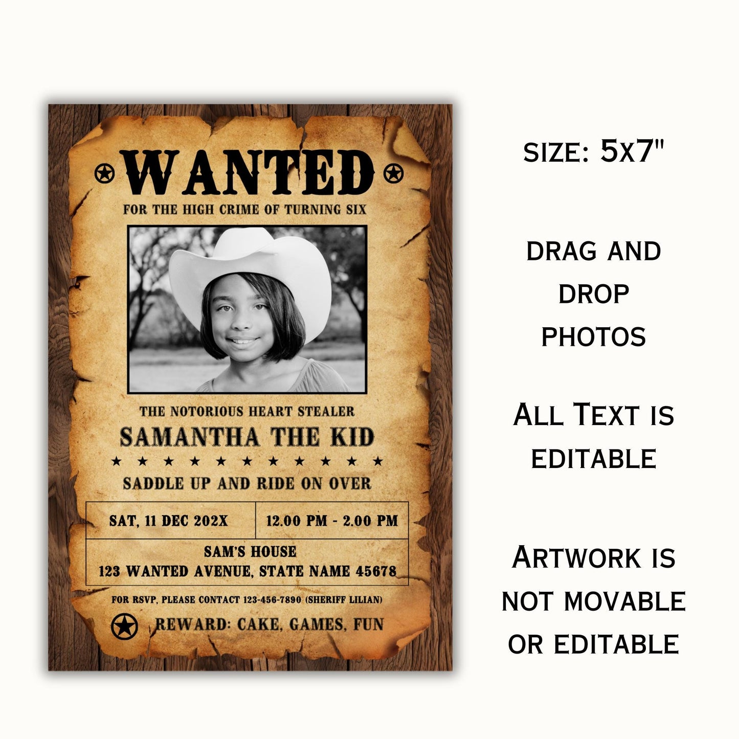Wanted Poster Invitation Template with Photo