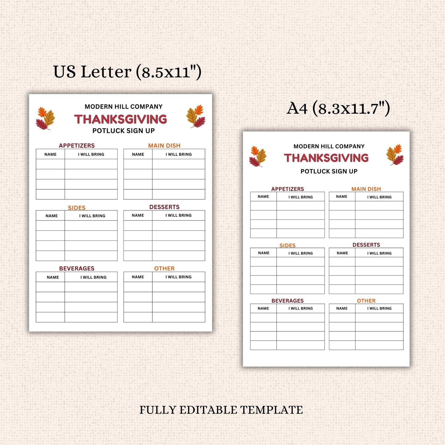 Thanksgiving Potluck Sign-up Sheet Template