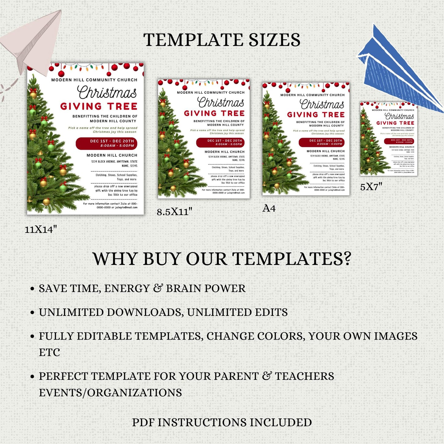 Christmas Giving Tree Fundraiser Flyer and Tags Template