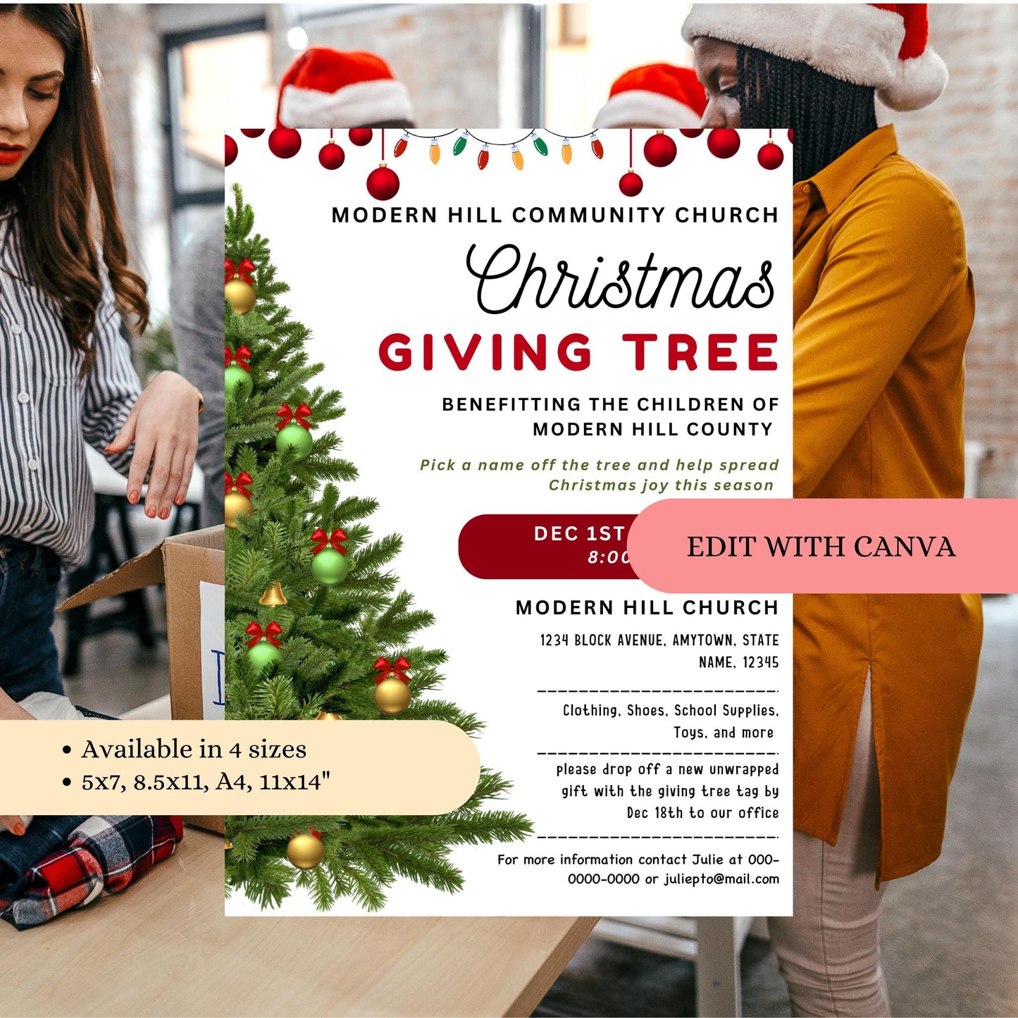 Christmas Giving Tree Fundraiser Flyer and Tags Template