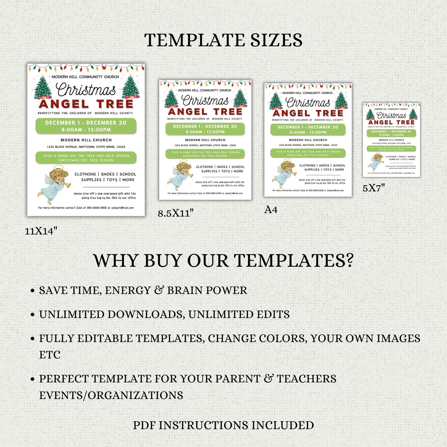 Christmas Angel Tree Fundraiser Flyer and Tags