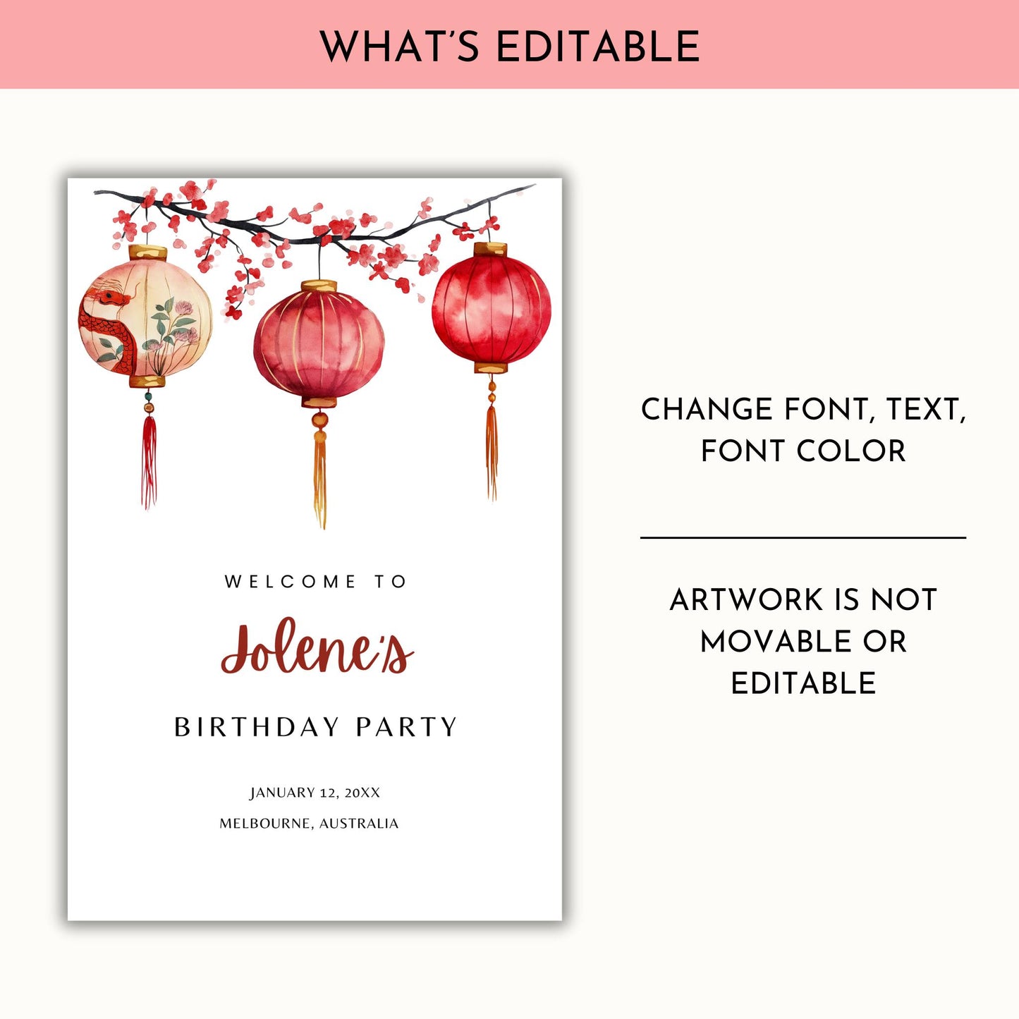 Chinese New Year Birthday Welcome Sign