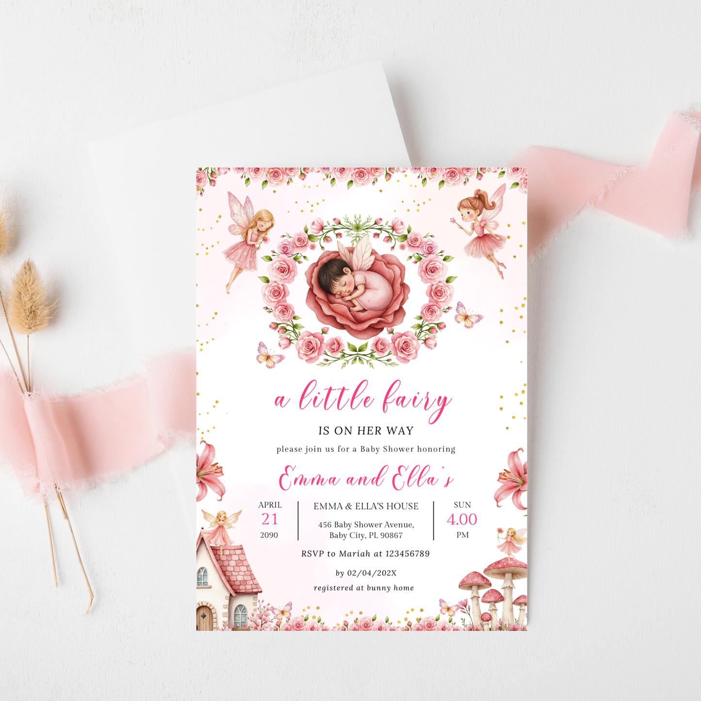 A Little Fairy is on Her Way Baby Shower Invitation Set