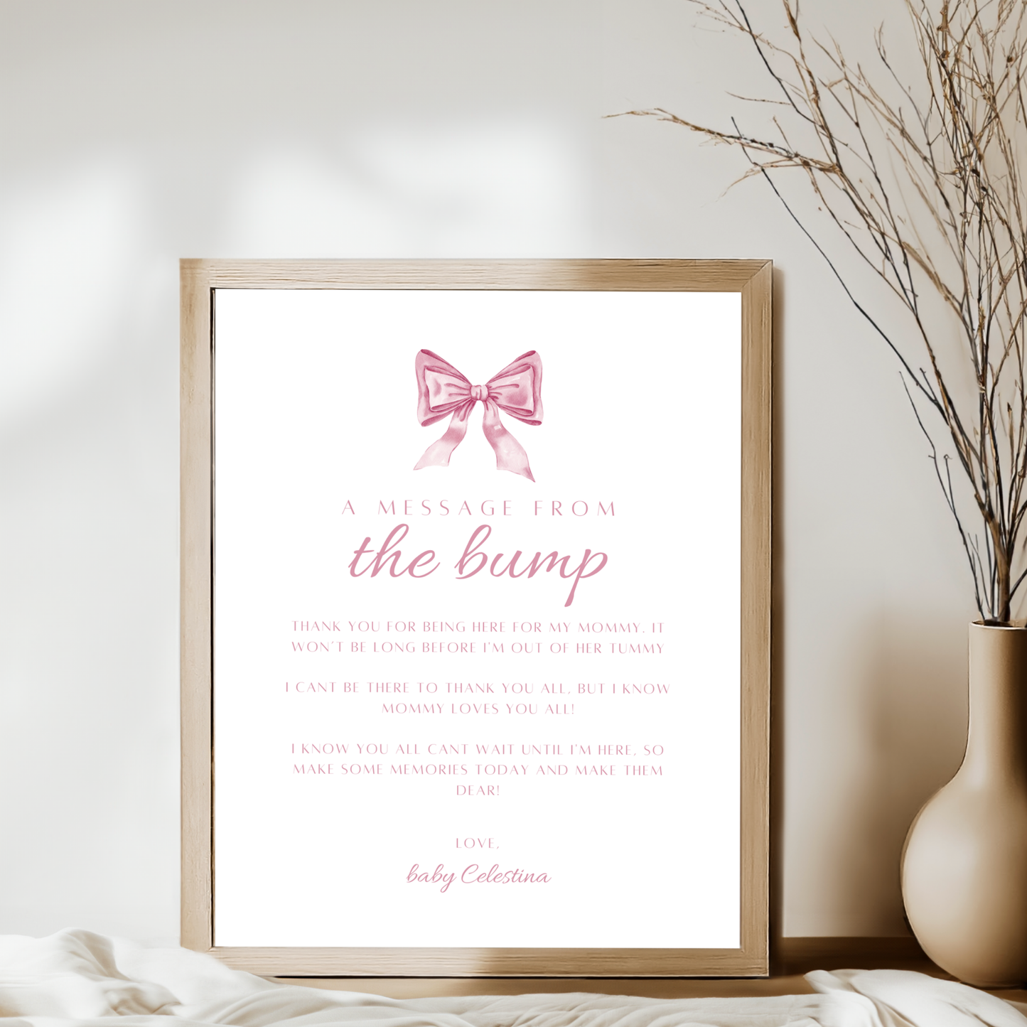 Message from the Bump Sign - Pink Bow