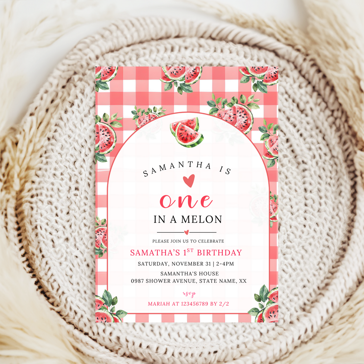 Watermelon 1st Birthday Invitation
