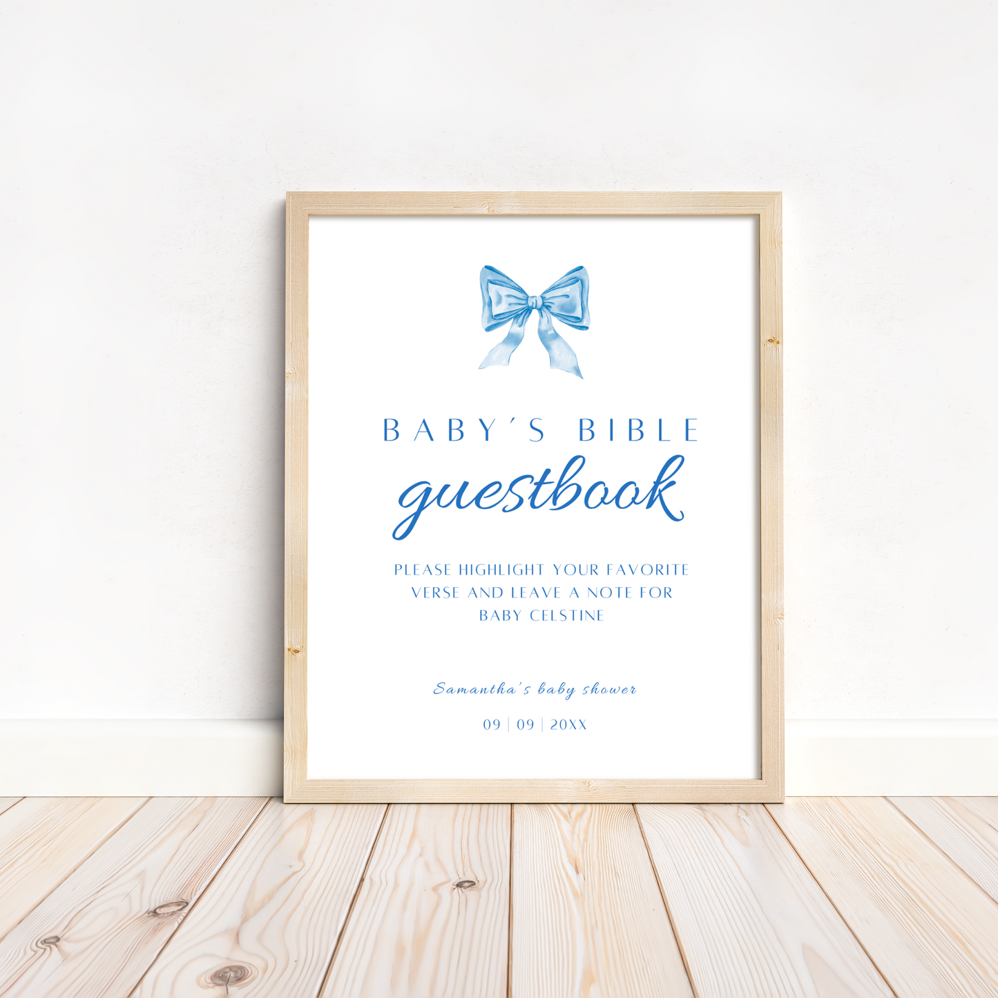 Baby's Bible Guestbook - Blue Bow