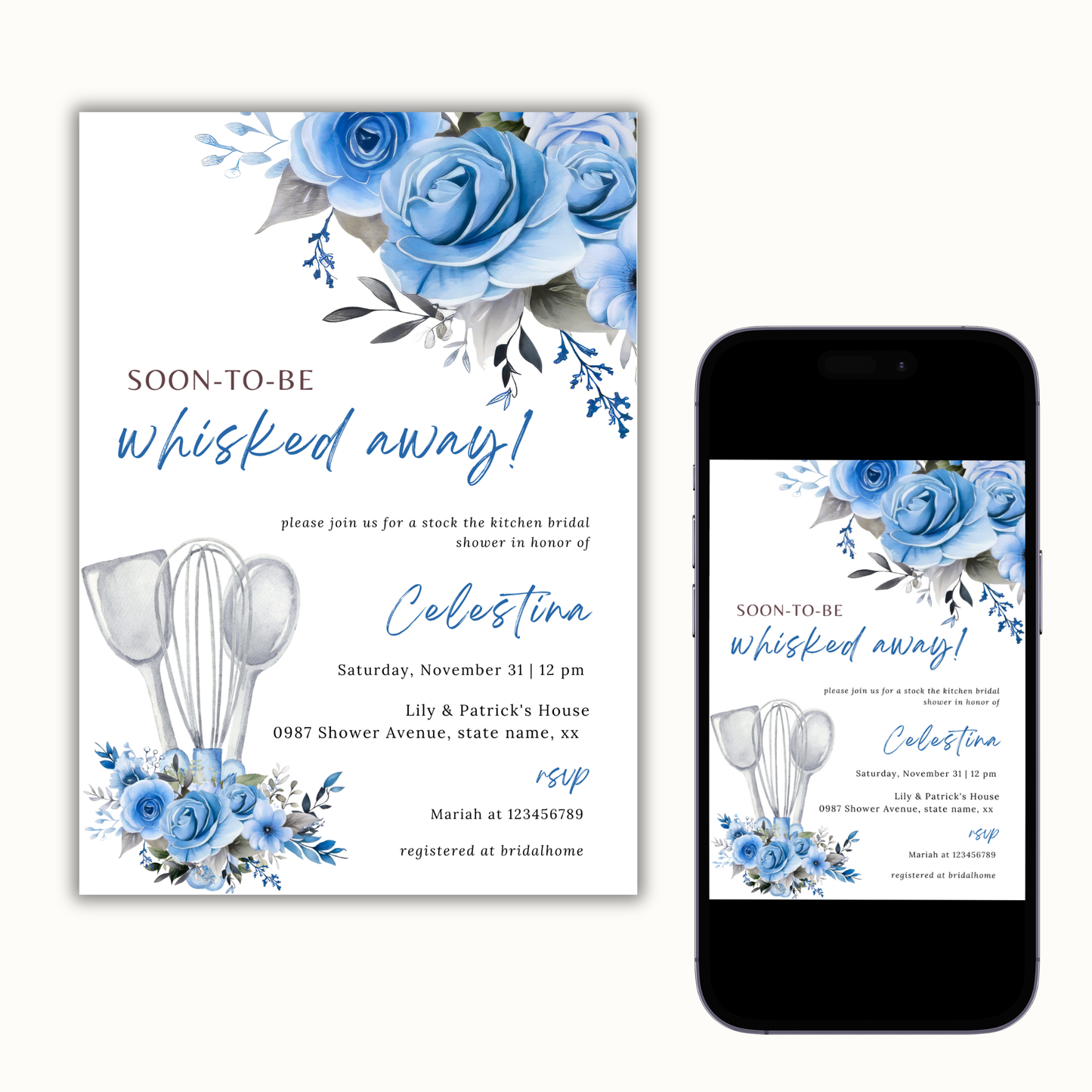 Whisked Away Bridal Shower Invitation - Blue