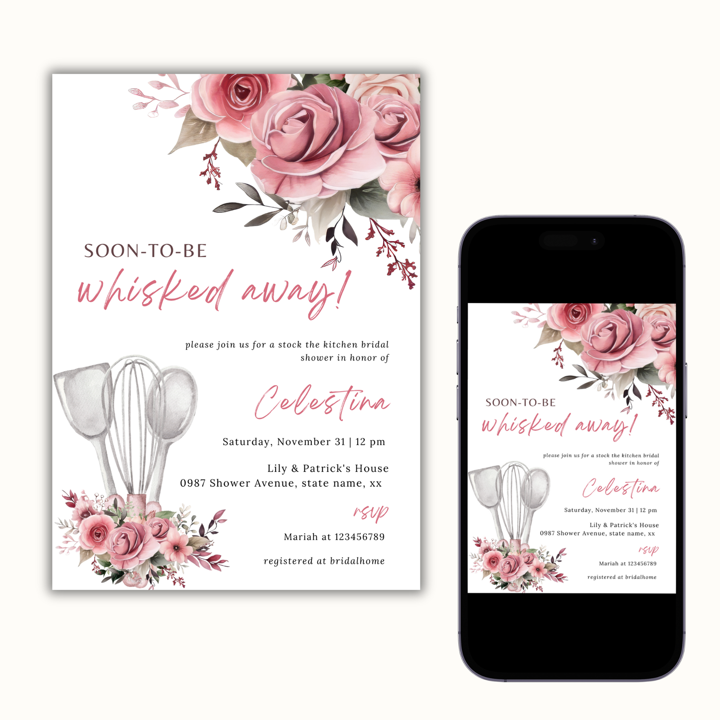 Whisked Away Bridal Shower Invitation - Pink