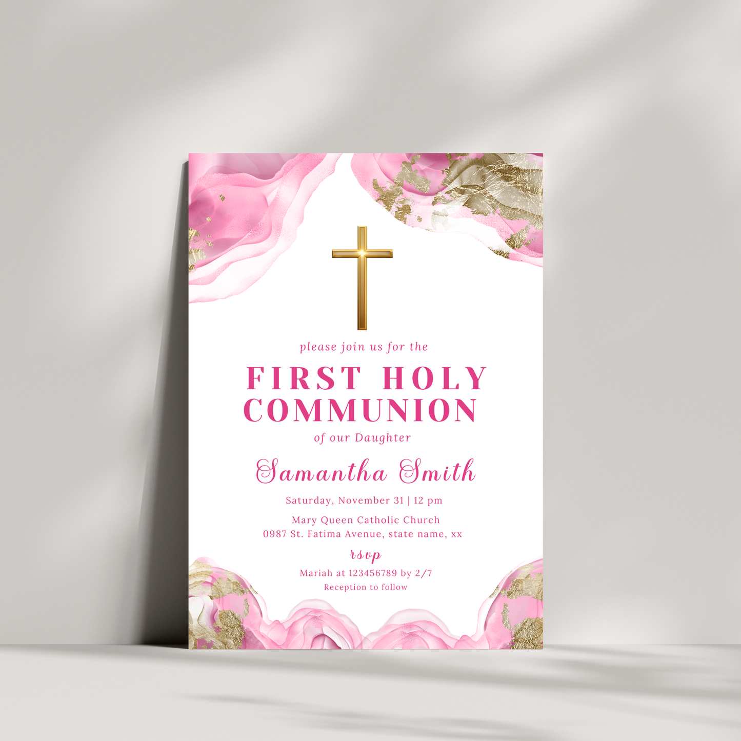 First Holy Communion Invitation - Pink