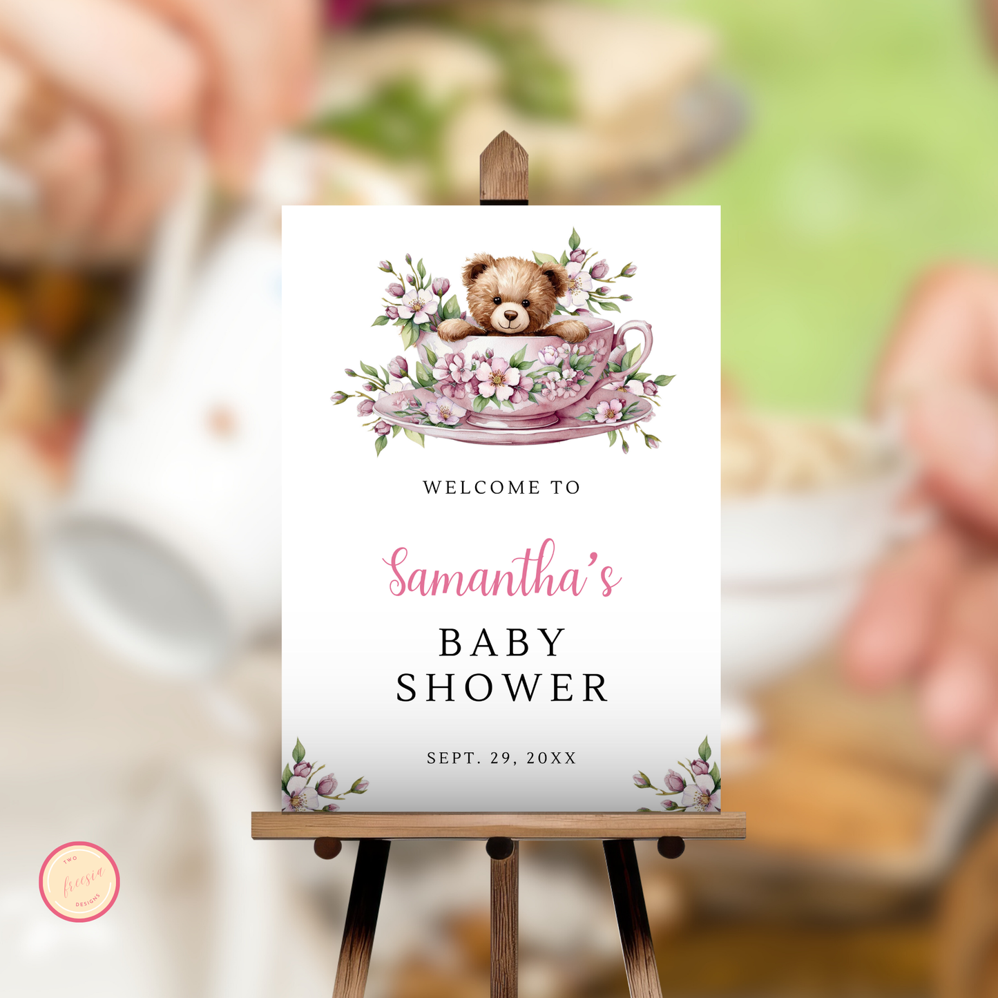 Time for Tea Baby Shower Welcome Sign - Pink Floral