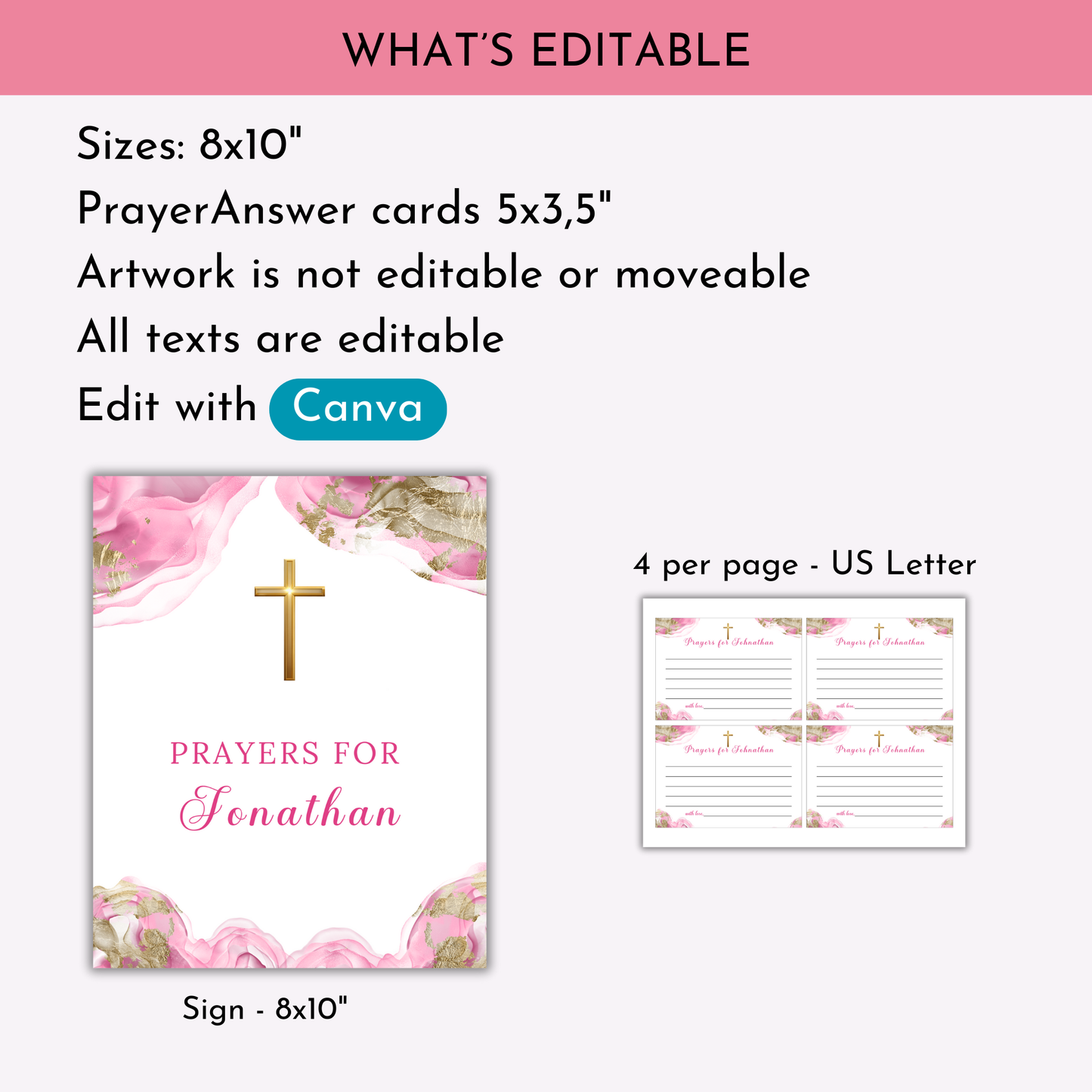 First Communion Prayer Sign and Card - pink