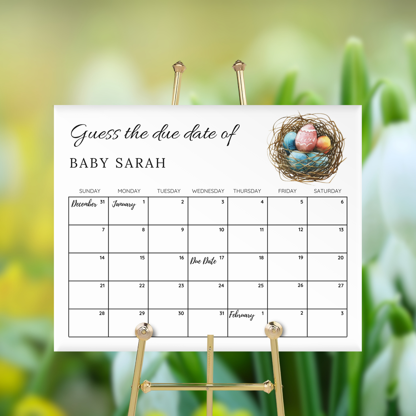 Nesting Baby Shower Due Date Calendar