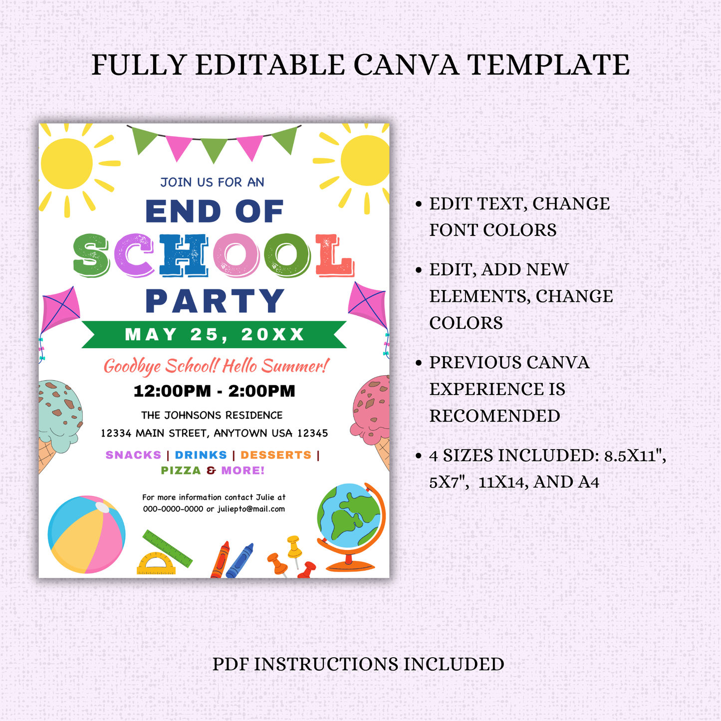 End of School Party Flyer Template