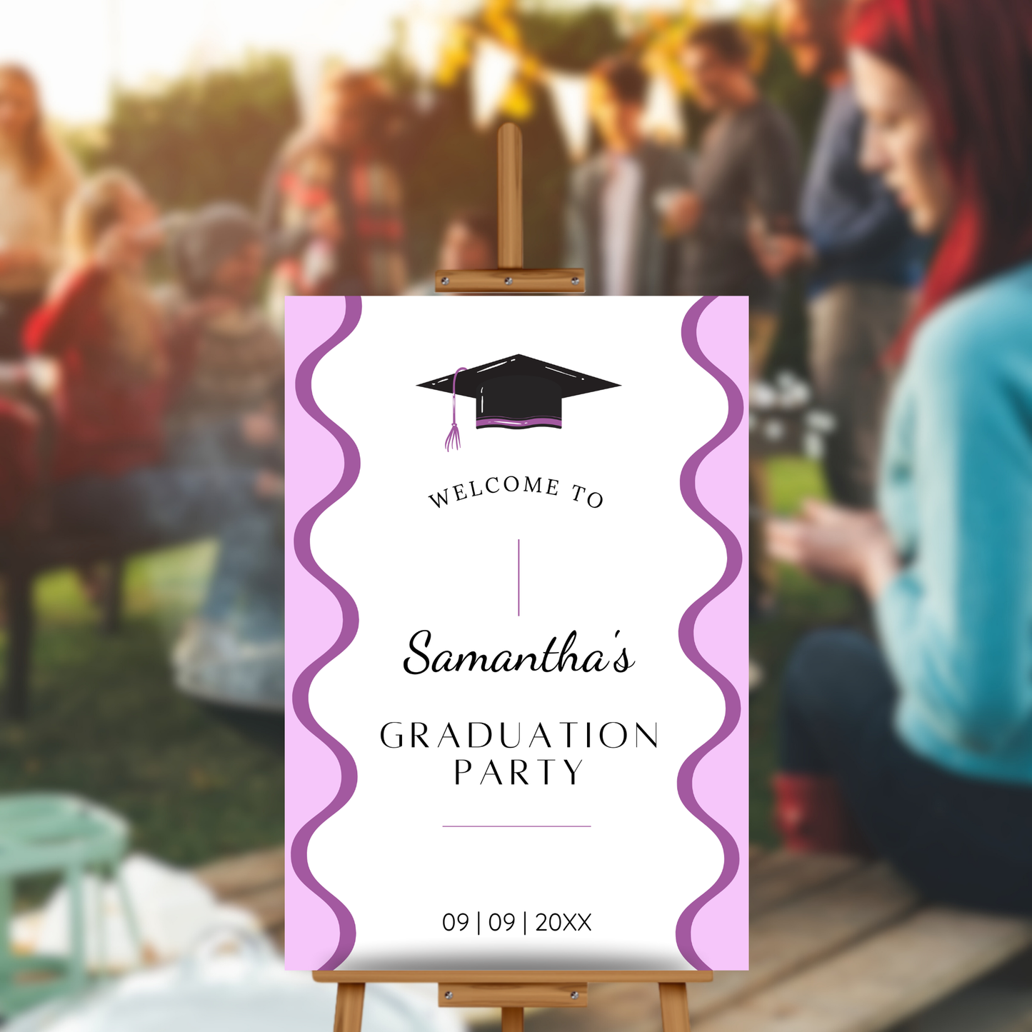 Graduation Party Welcome Sign Template - Wavy Purple