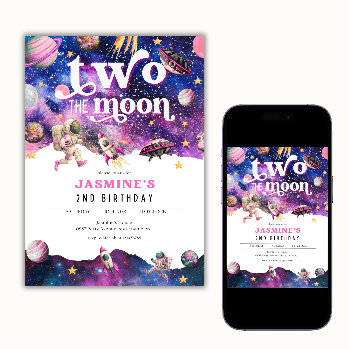 Two The Moon Invitation | Pink