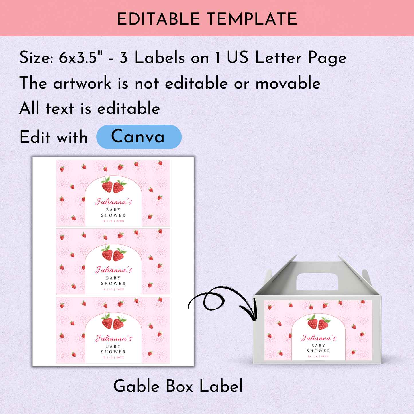 Berry Sweet Baby Shower Gable Box Template