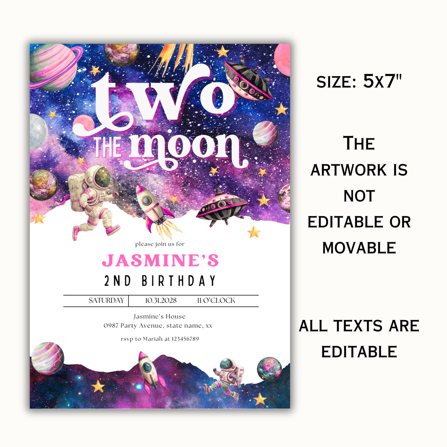 Two The Moon Invitation | Pink