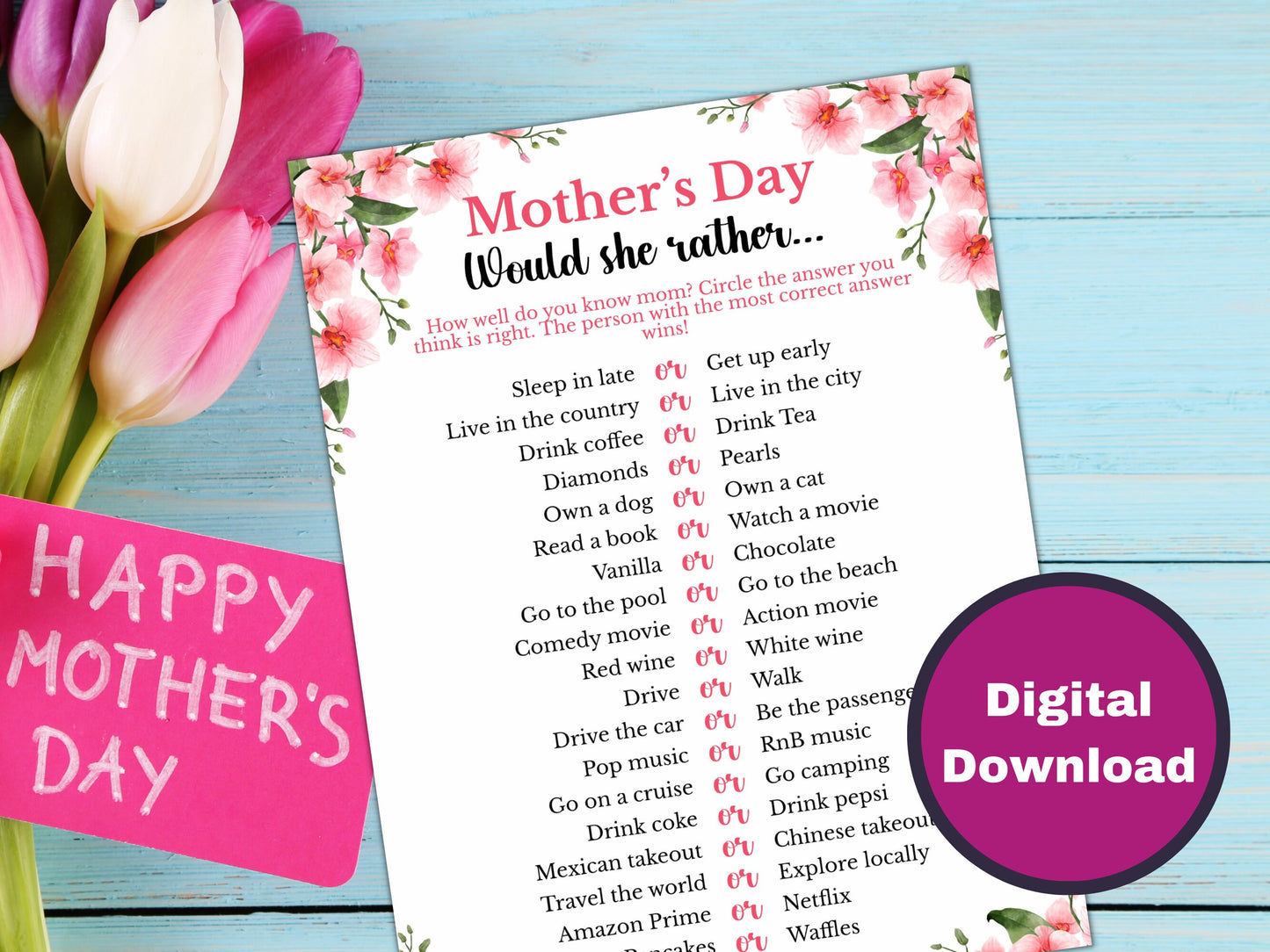 Would She Rather - Mother's Day Party Game
