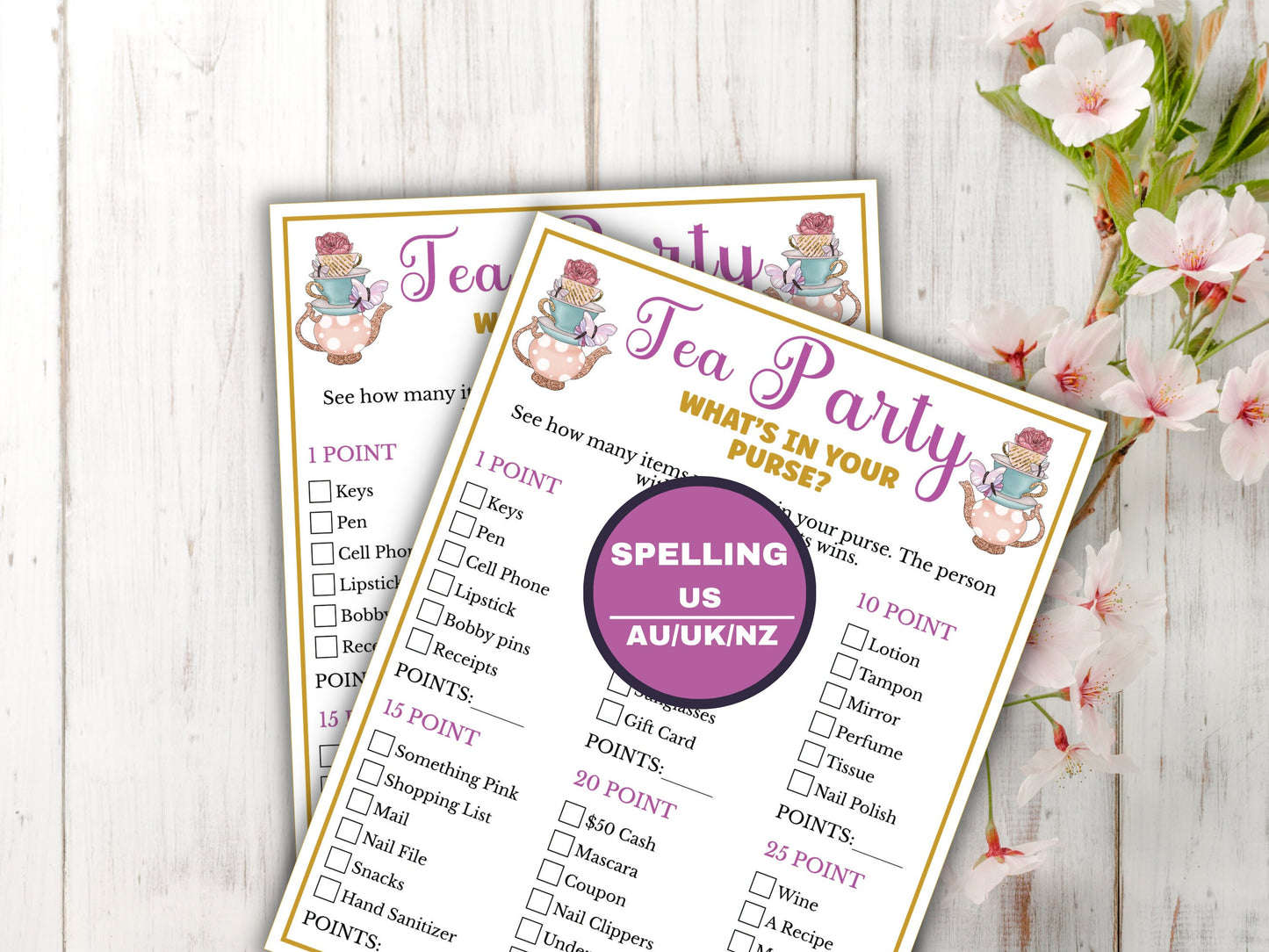 Tea Party What's in your Purse Game