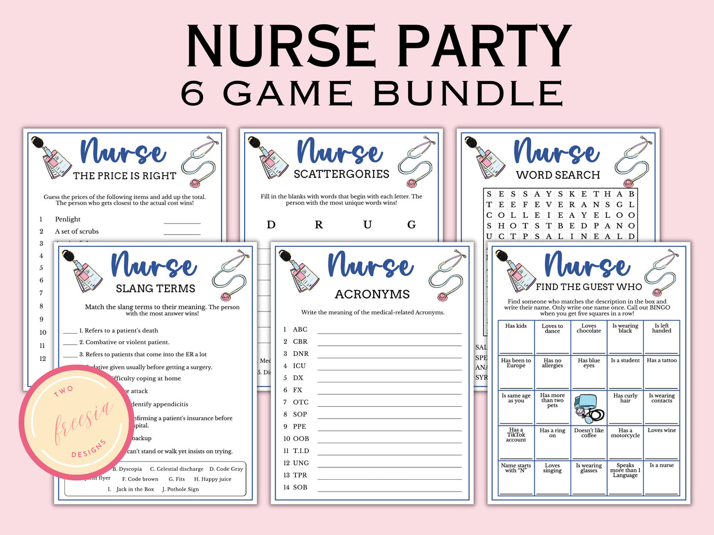 Nurse-Themed Party Games - 6 Printable Game