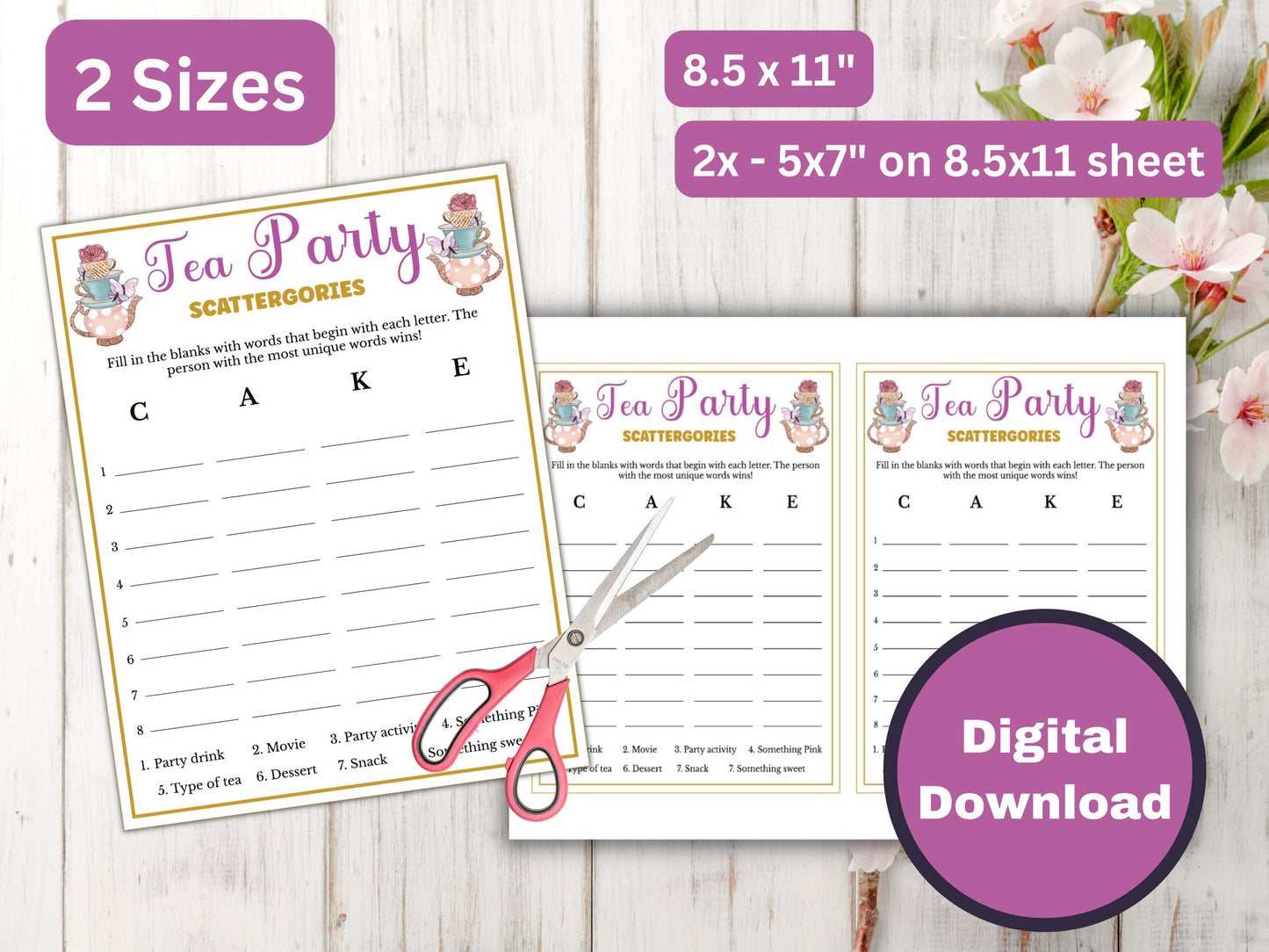 Tea Party Scattergories Game