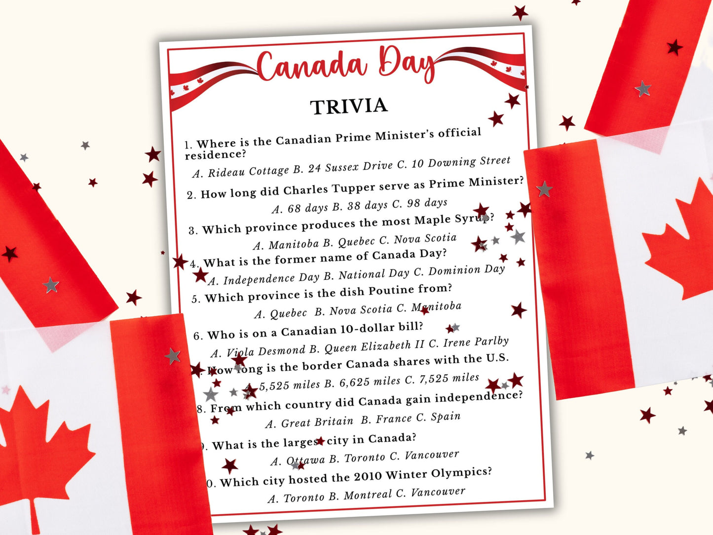 Canada Day Trivia Game