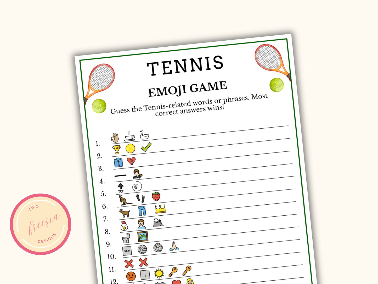 Tennis Emoji Pictionary Game