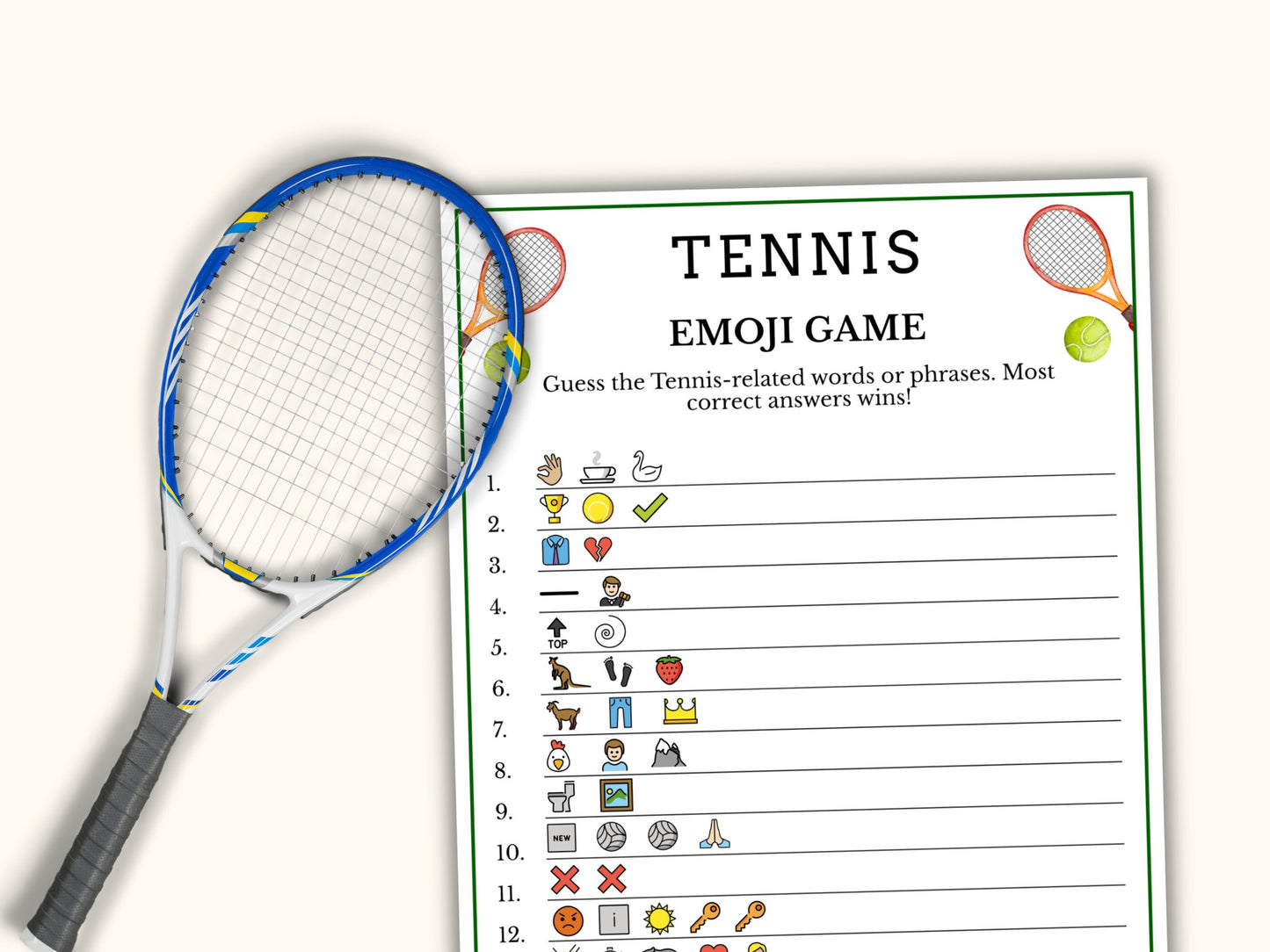 Tennis Emoji Pictionary Game