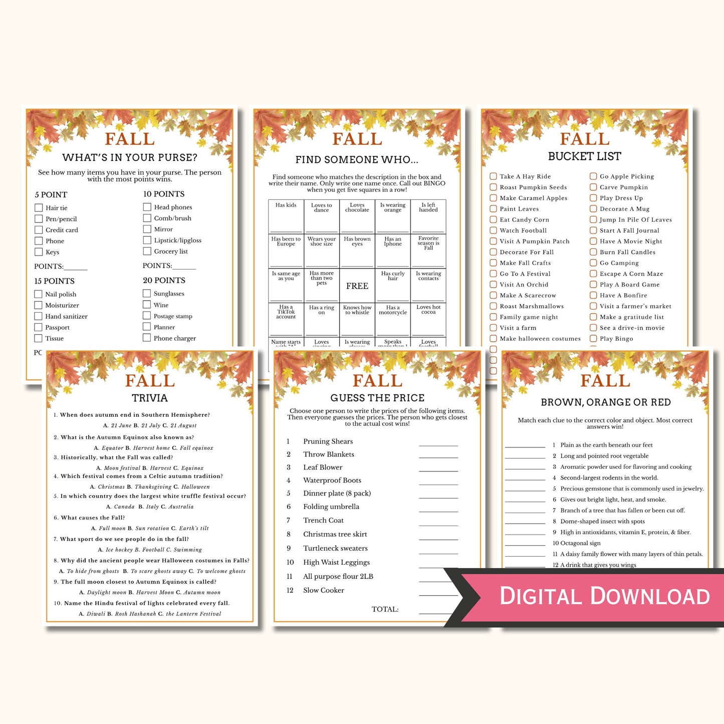Fall Games Printable (12 Game Bundle)