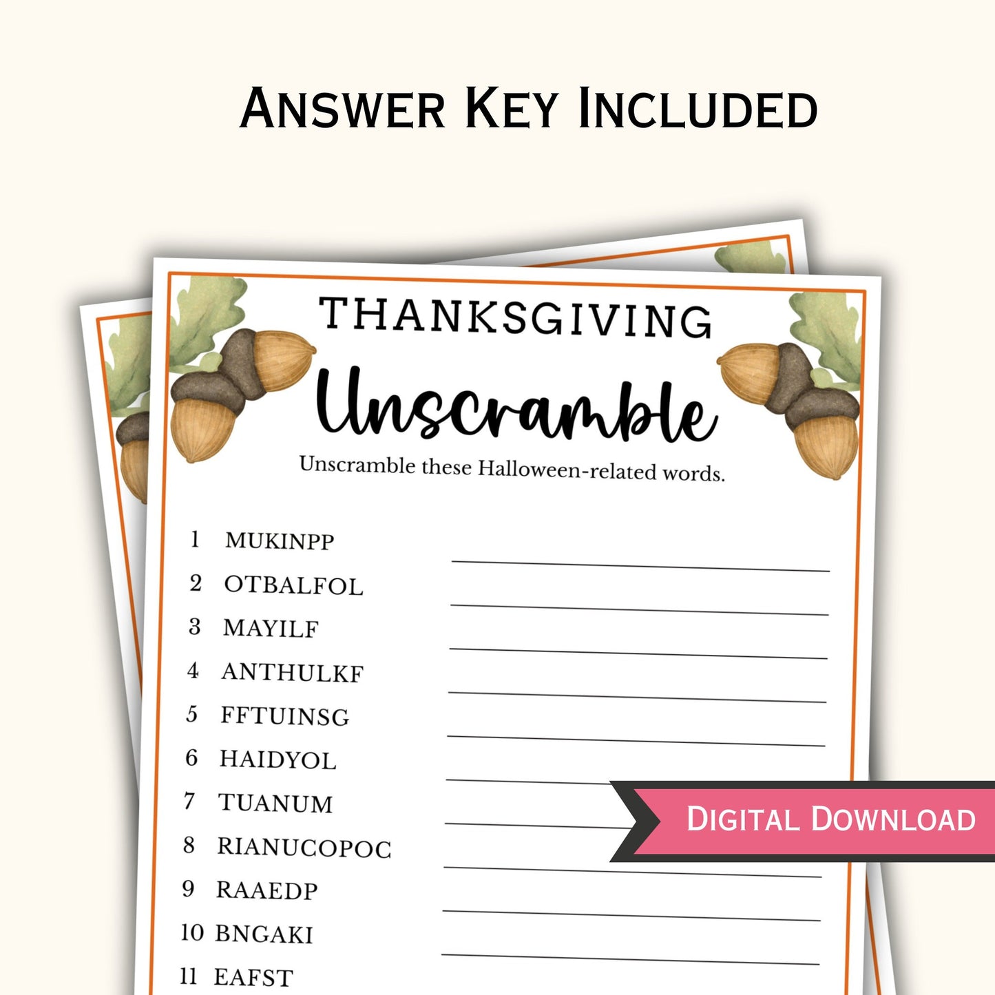 Thanksgiving Unscramble Game