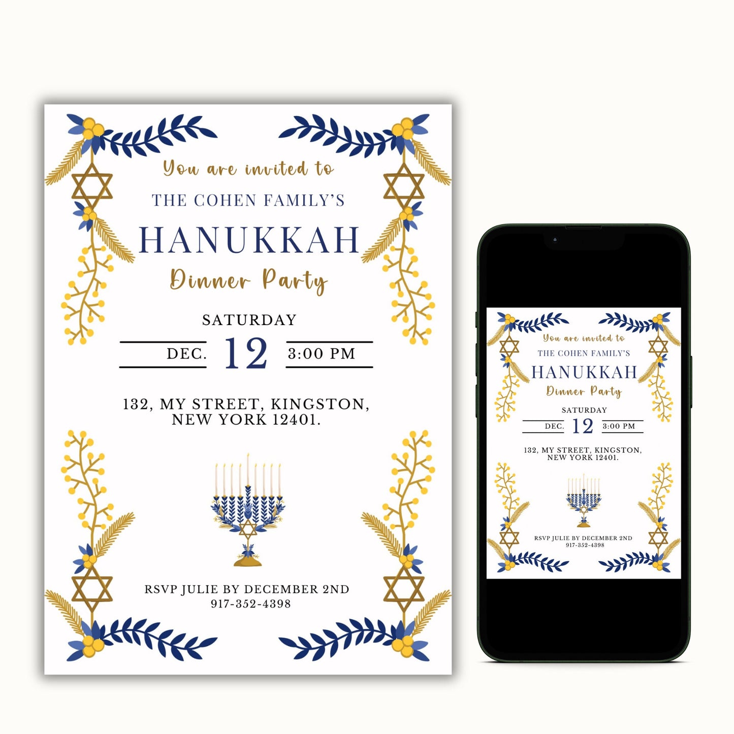 Hanukkah Editable Invitation Template