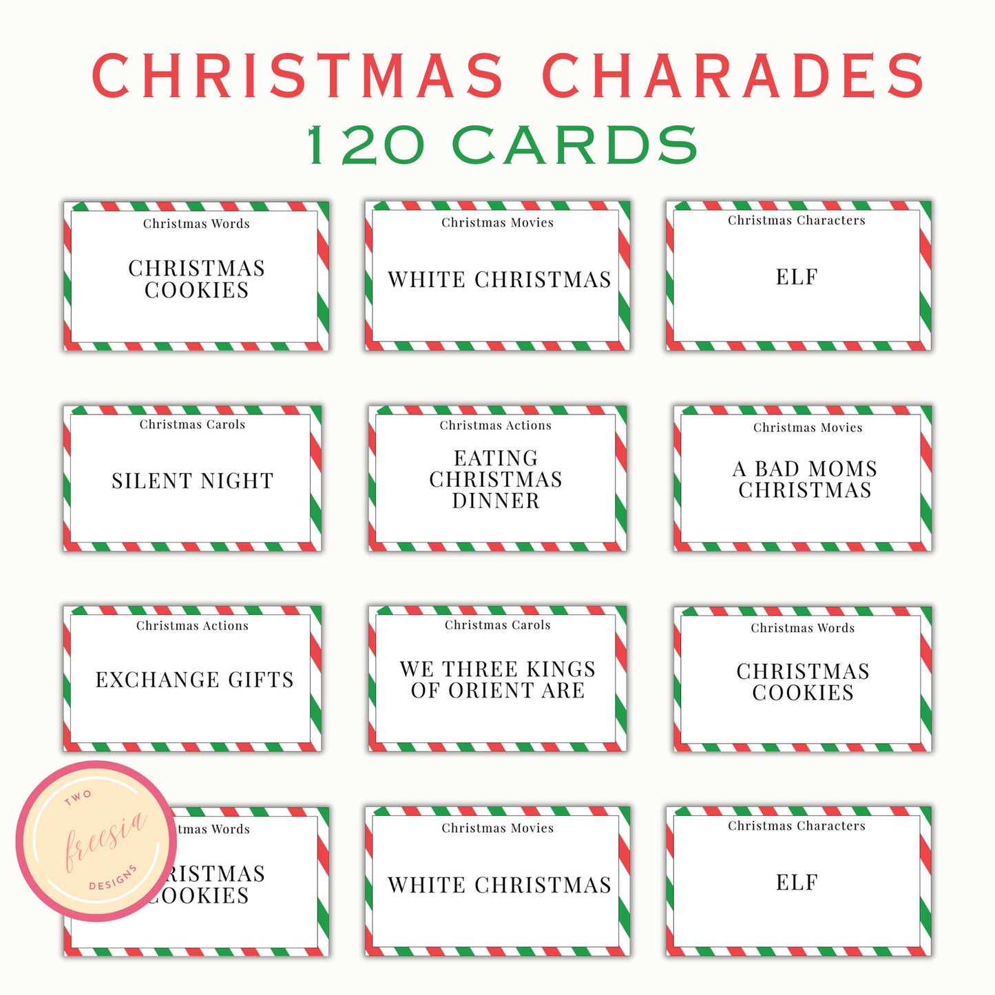 Christmas Charades - 120 Printable Cards