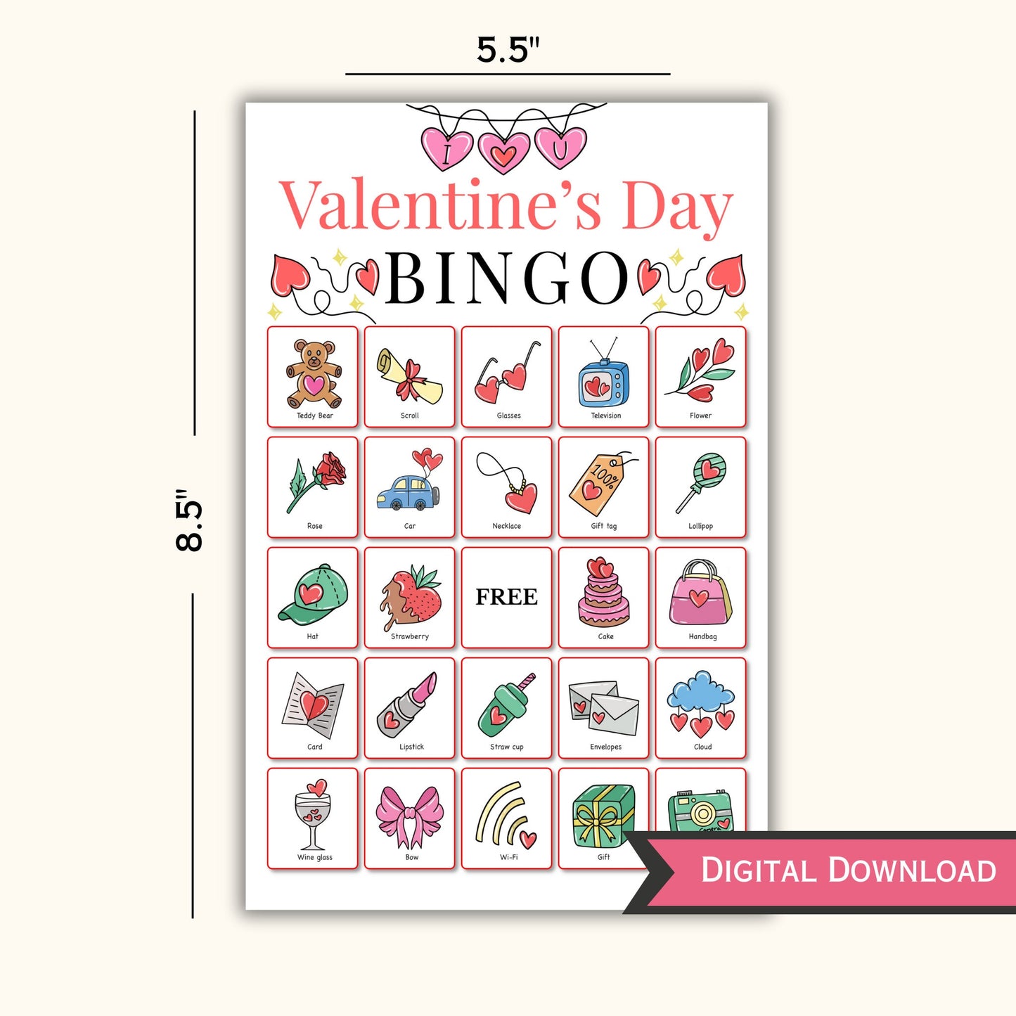 Valentine's Day Bingo Cards - 50 Set