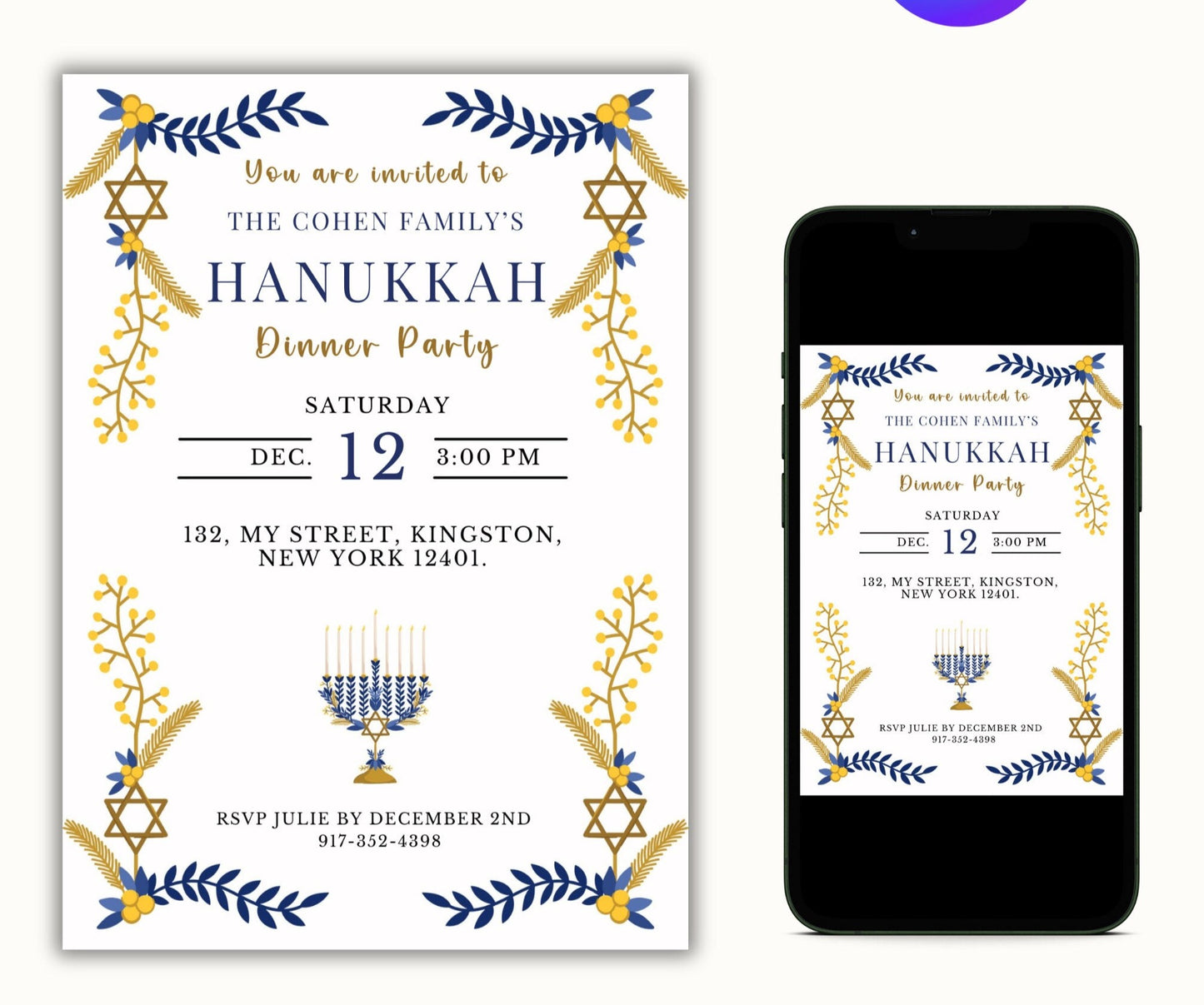 Hanukkah Editable Invitation Template