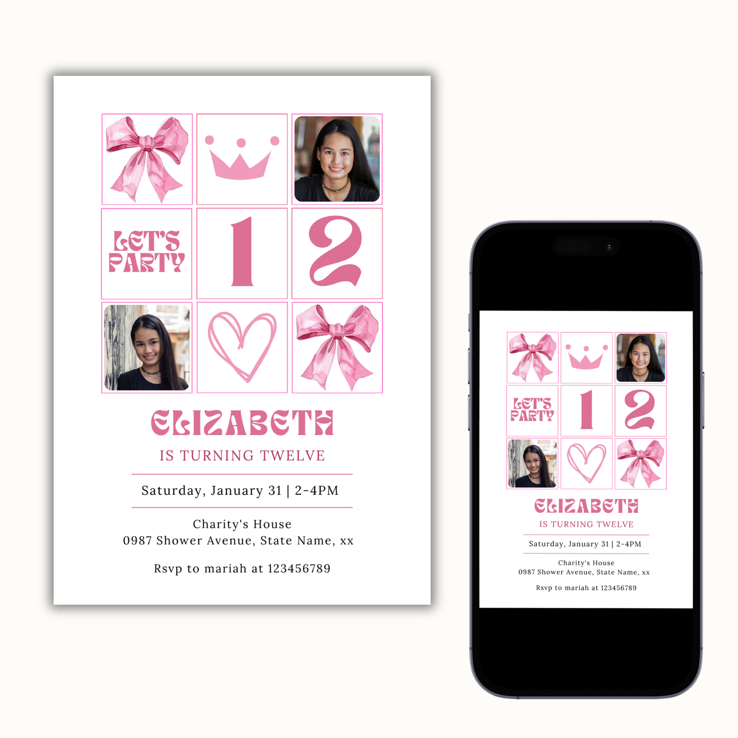 Pink Coquette 12th Girl Birthday Invitation
