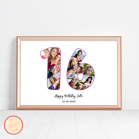 Customizable Number 16 Photo Collage - for Birthdays and Anniversaries