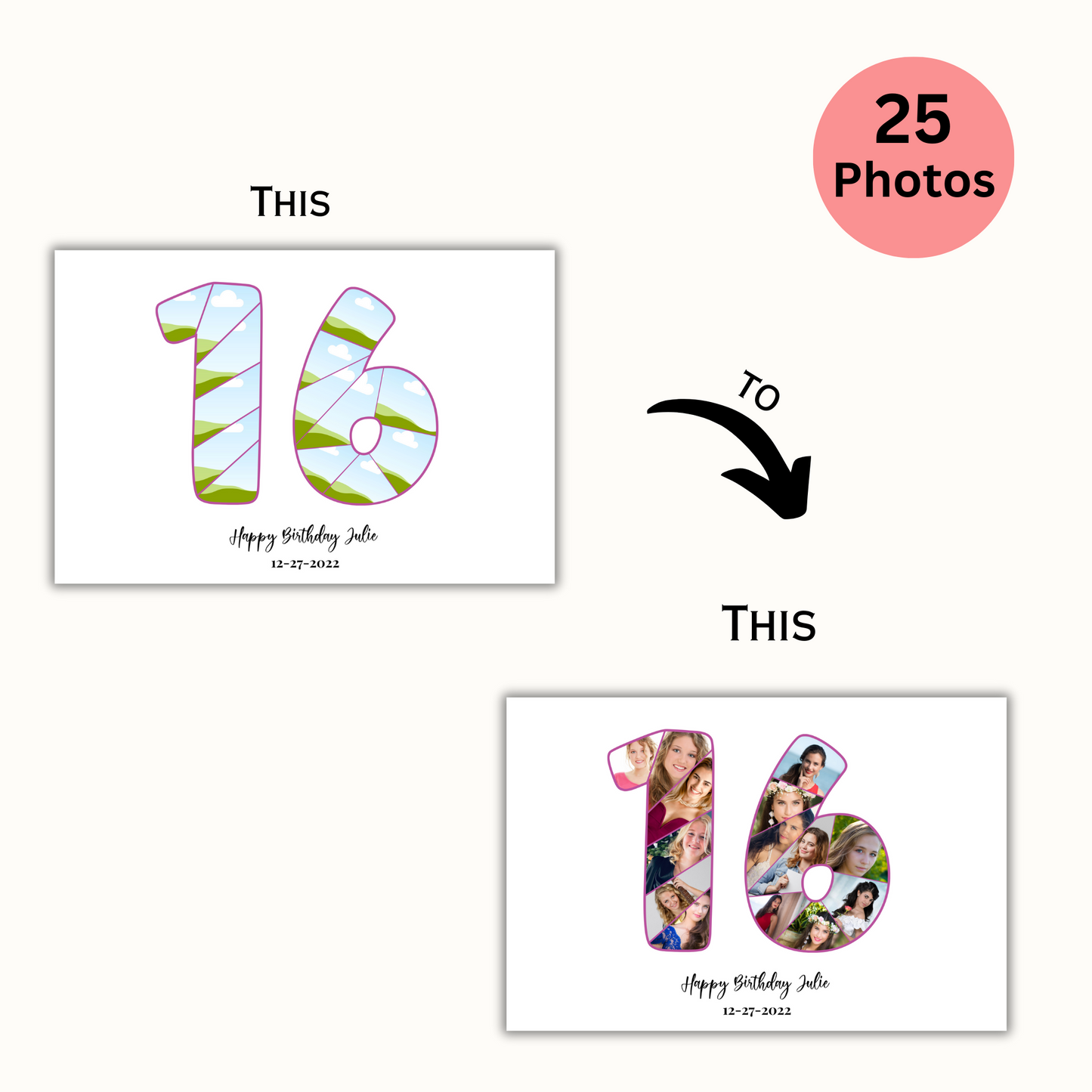 Customizable Number 16 Photo Collage - for Birthdays and Anniversaries