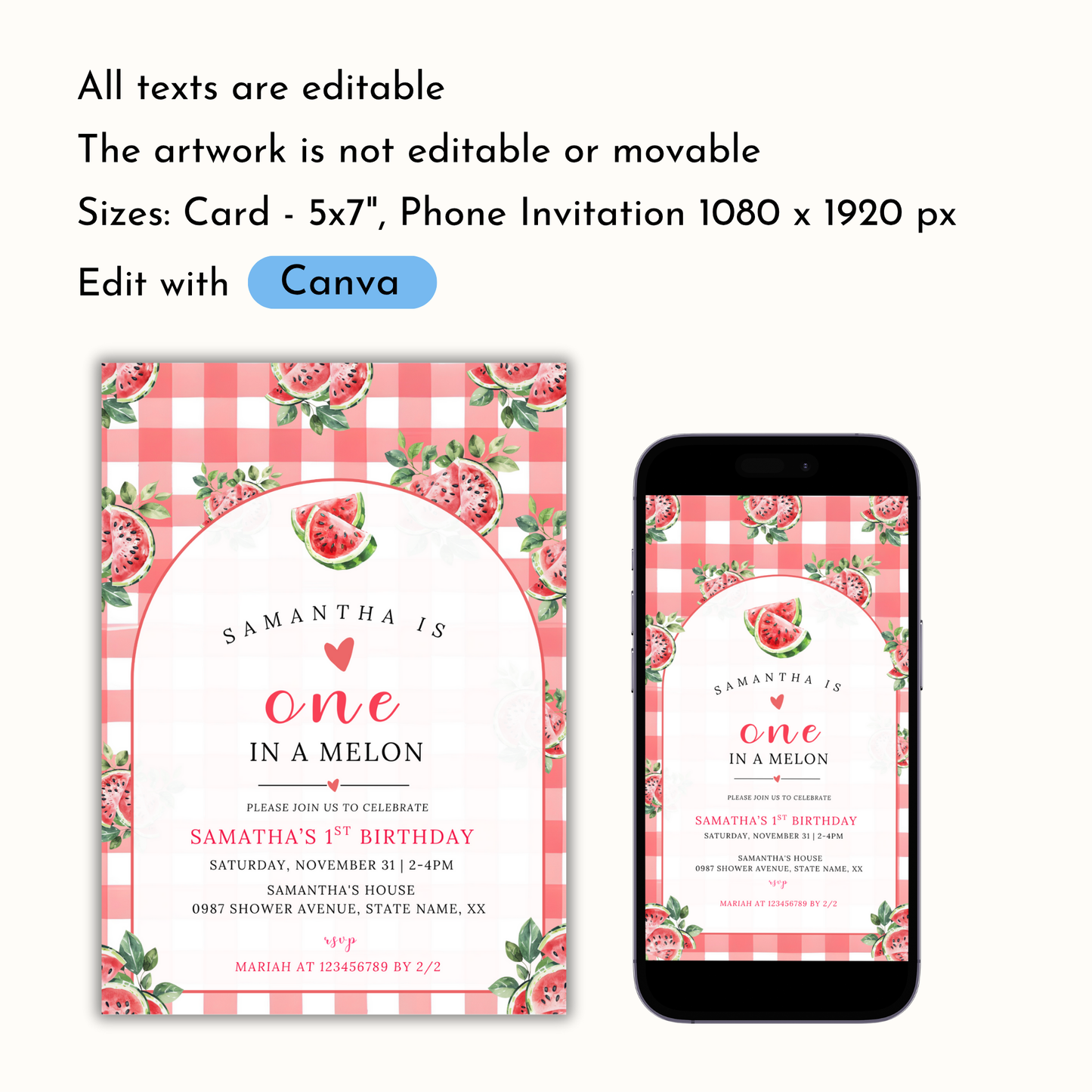 Watermelon 1st Birthday Invitation