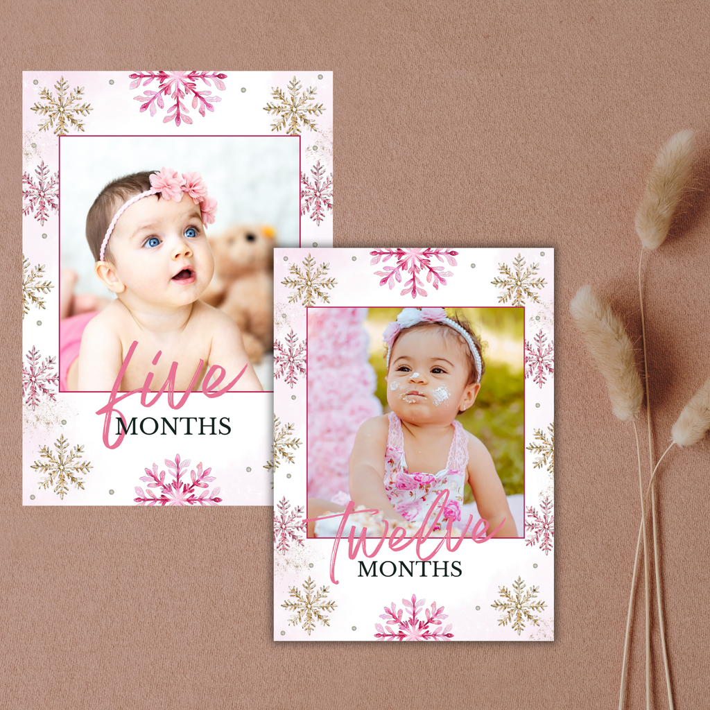Winter 1st Birthday Monthly Photo Banner | Pink