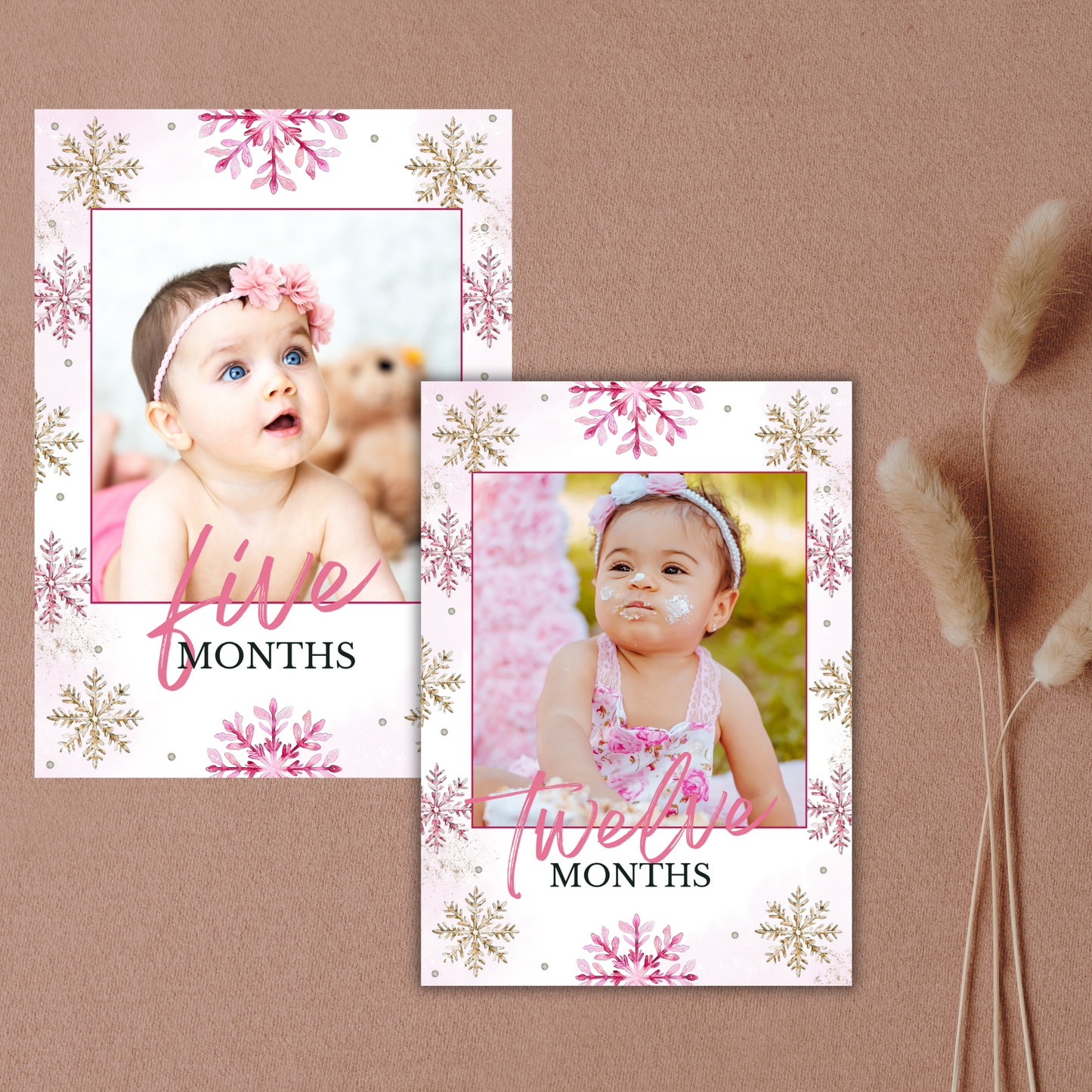Winter 1st Birthday Monthly Photo Banner | Pink