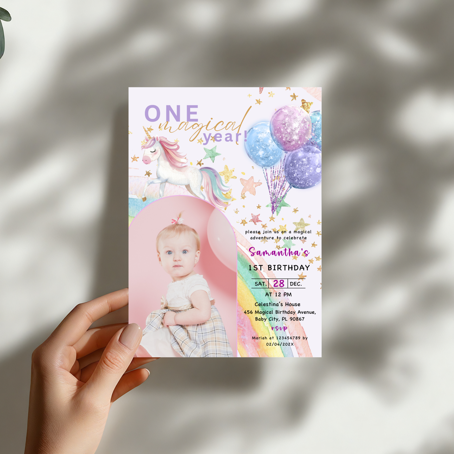One Magical Year Birthday Invitation with Photo